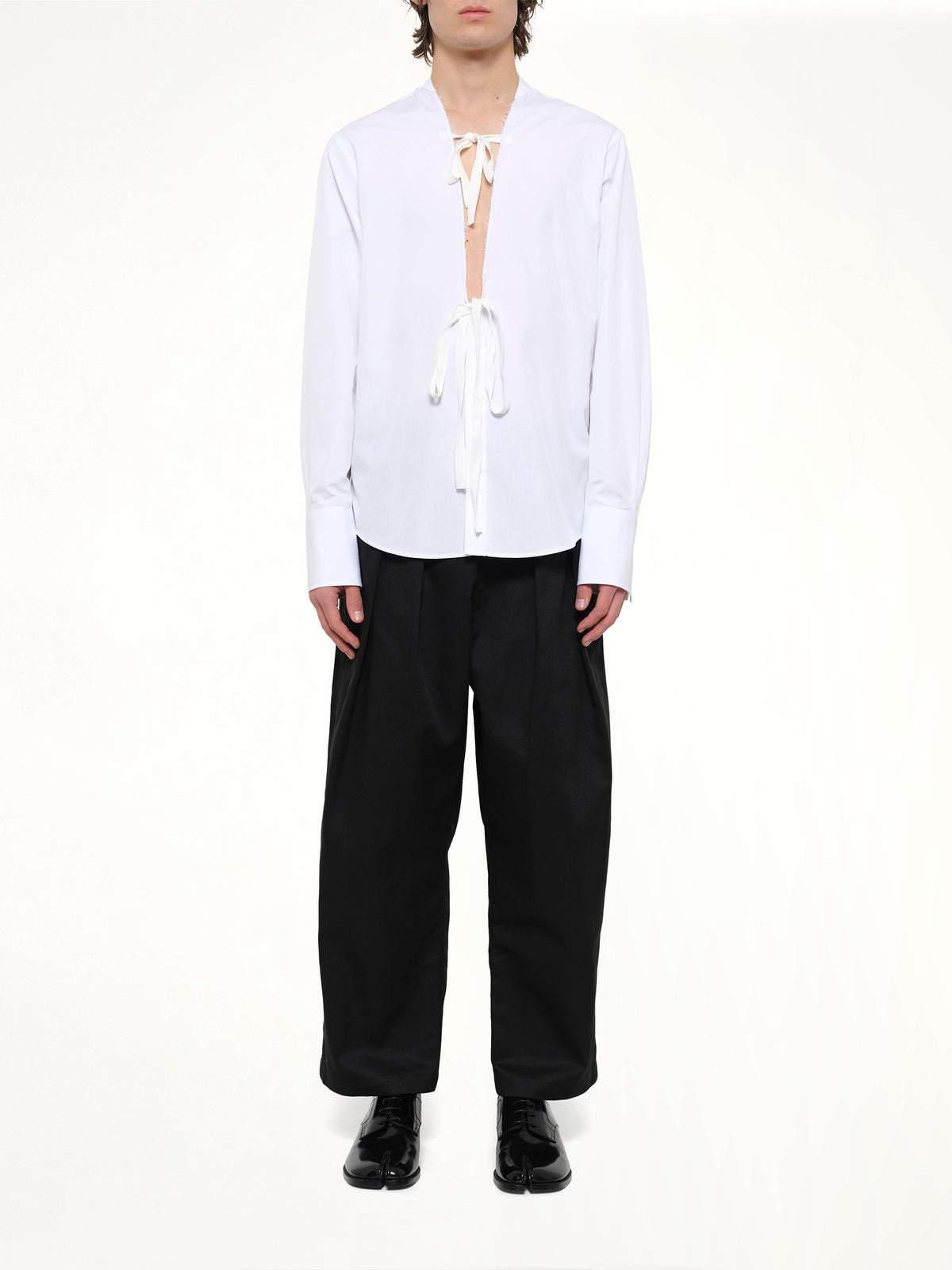 V Neck Long Sleeved Shirt in White
