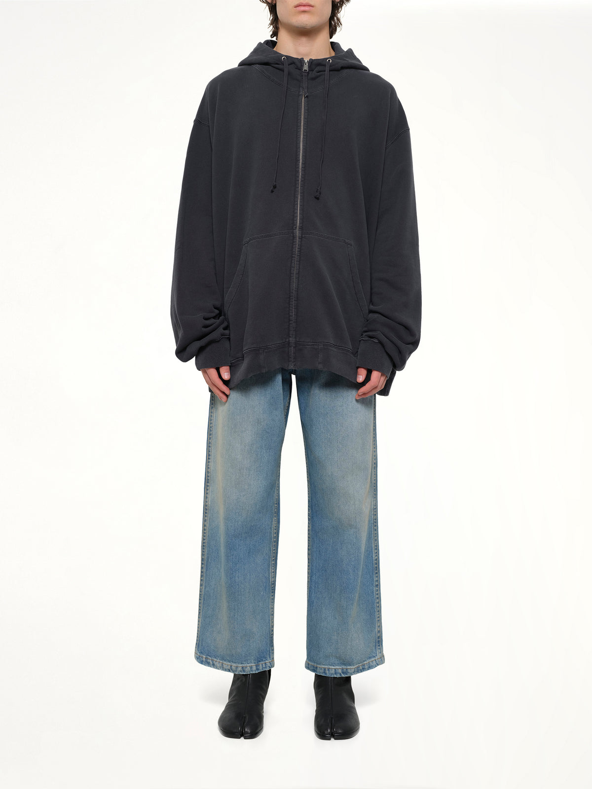 Zip Hoodie in Washed Black