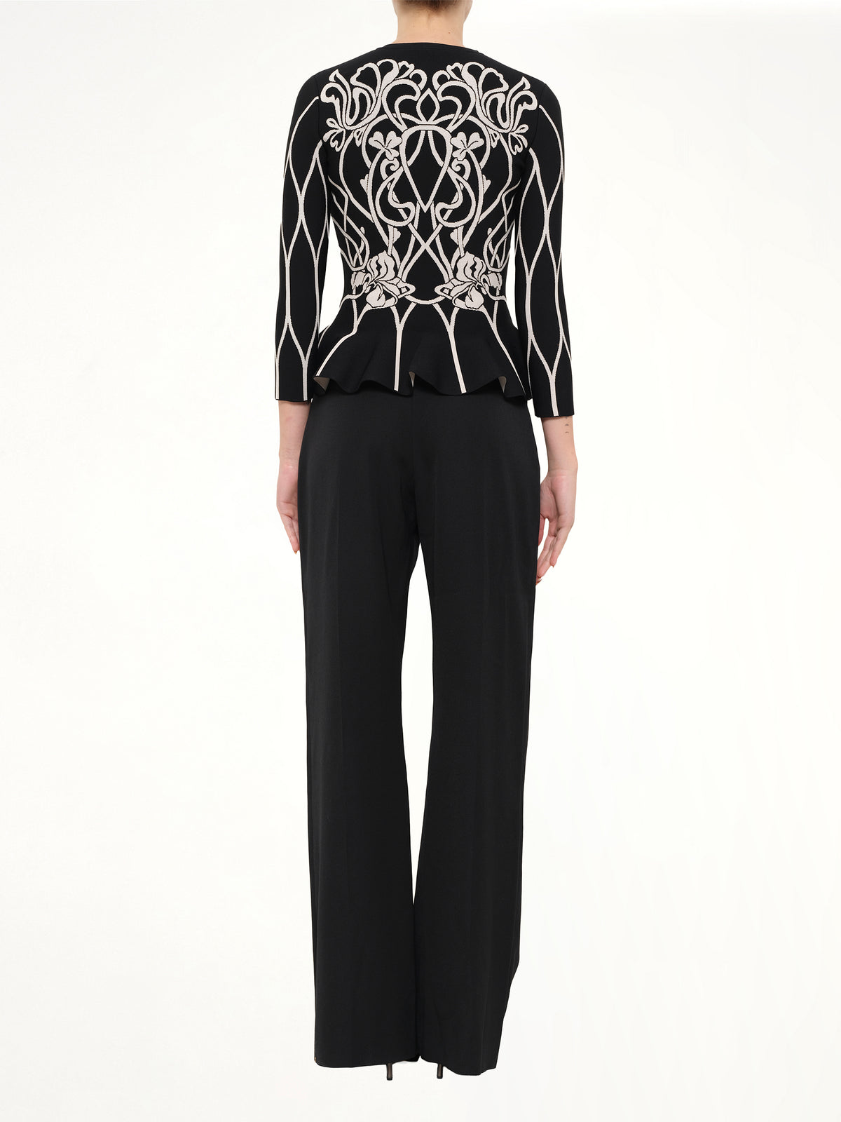 Embroidered Ruffle Cardigan in Black