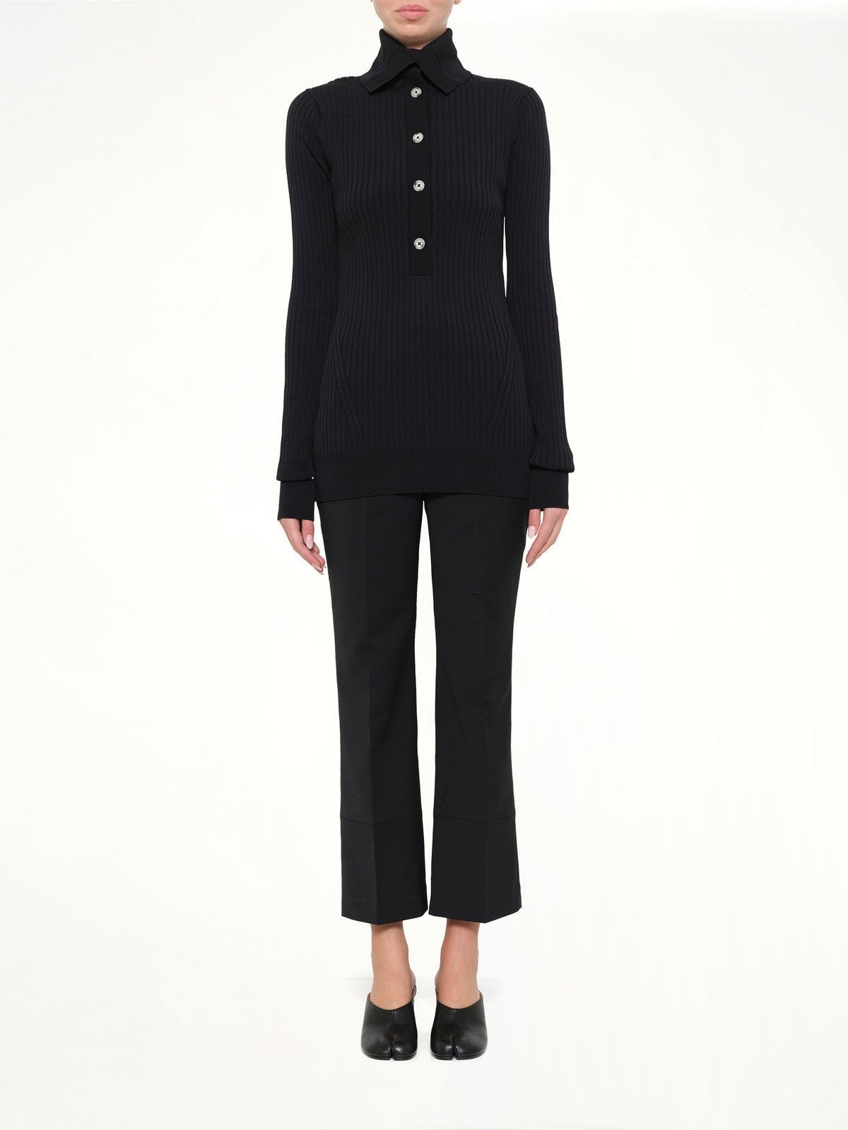 High Neck Henley in Black