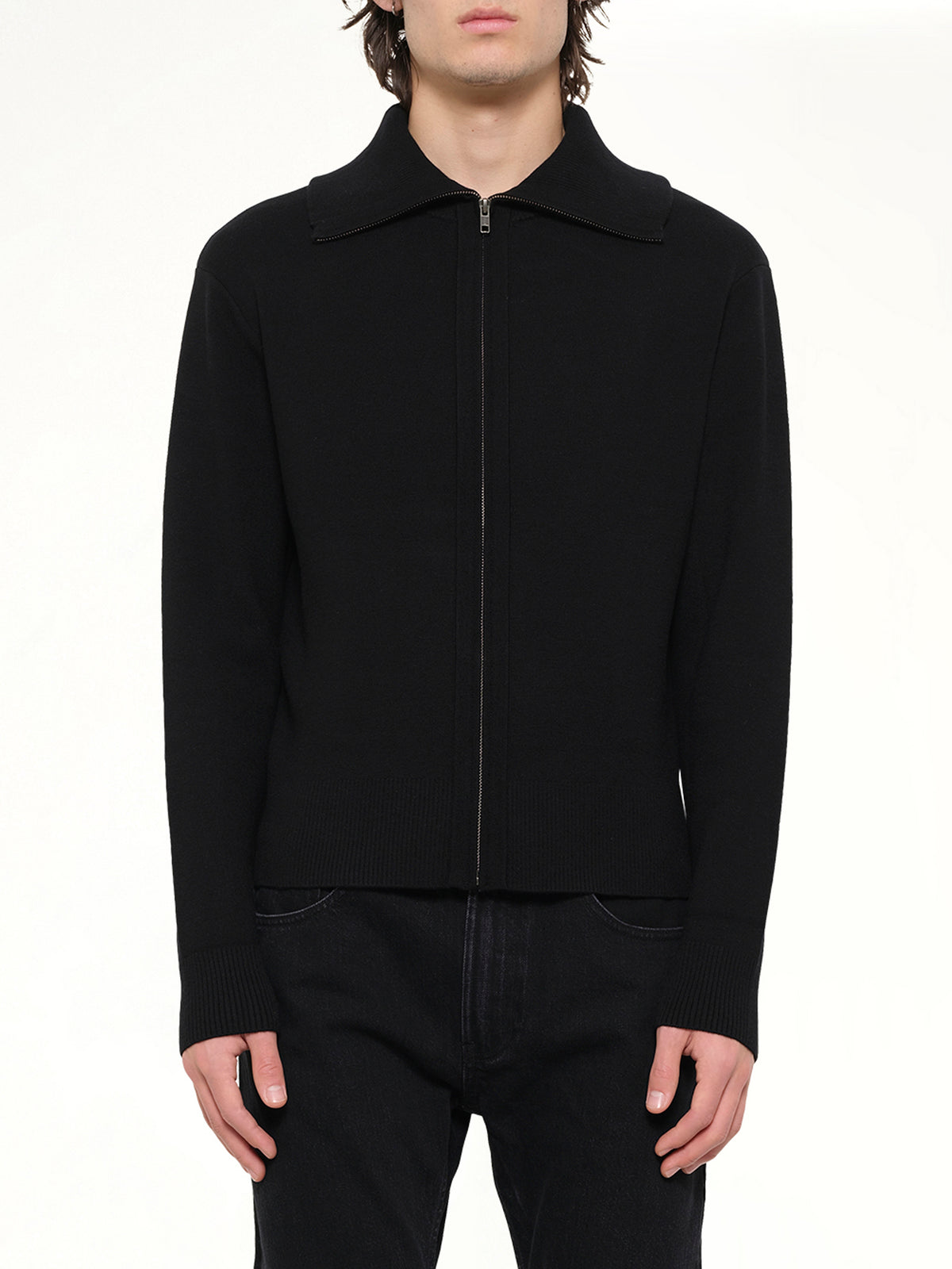 Knit Zip Up Jacket in Black