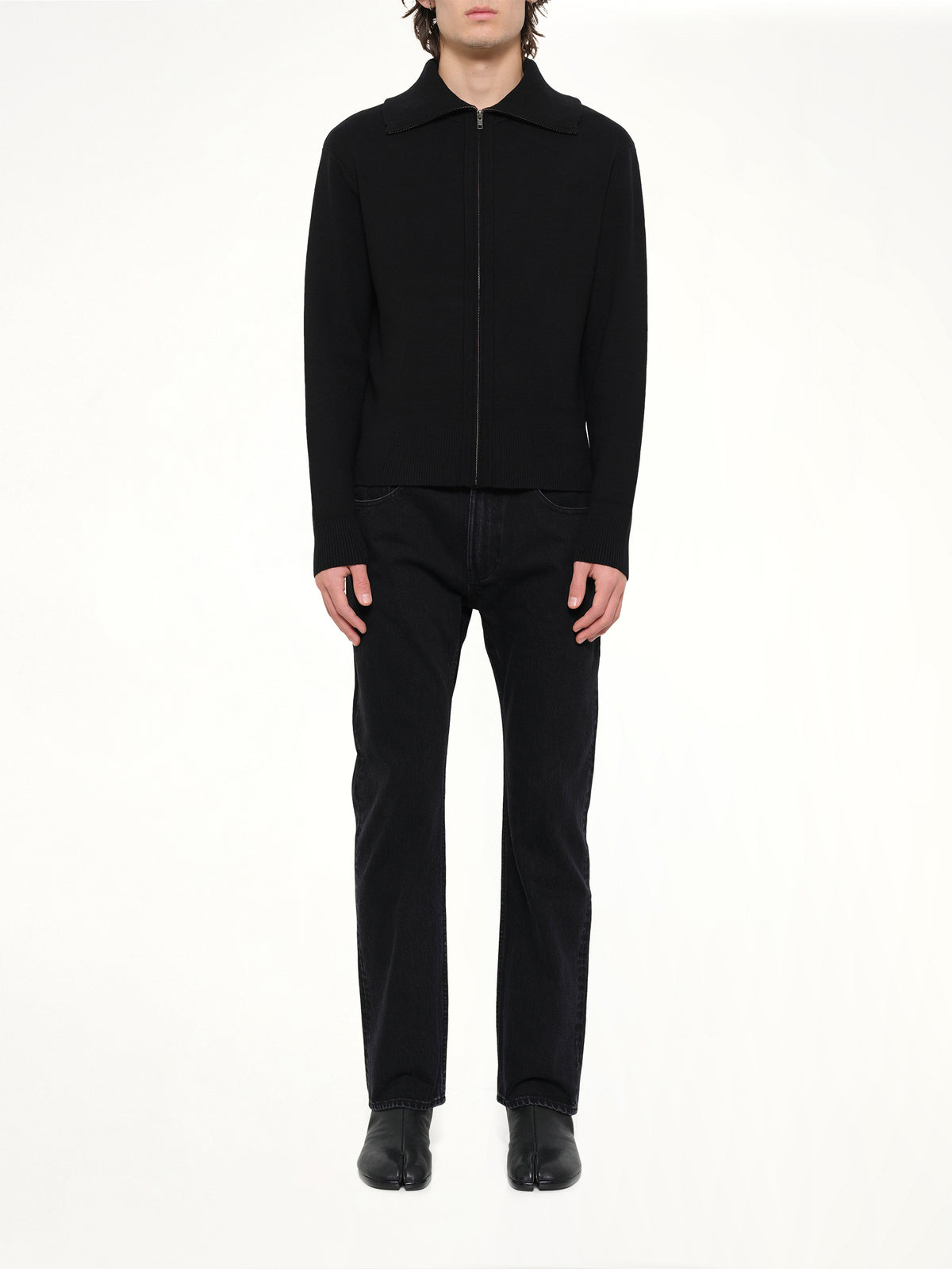 Knit Zip Up Jacket in Black