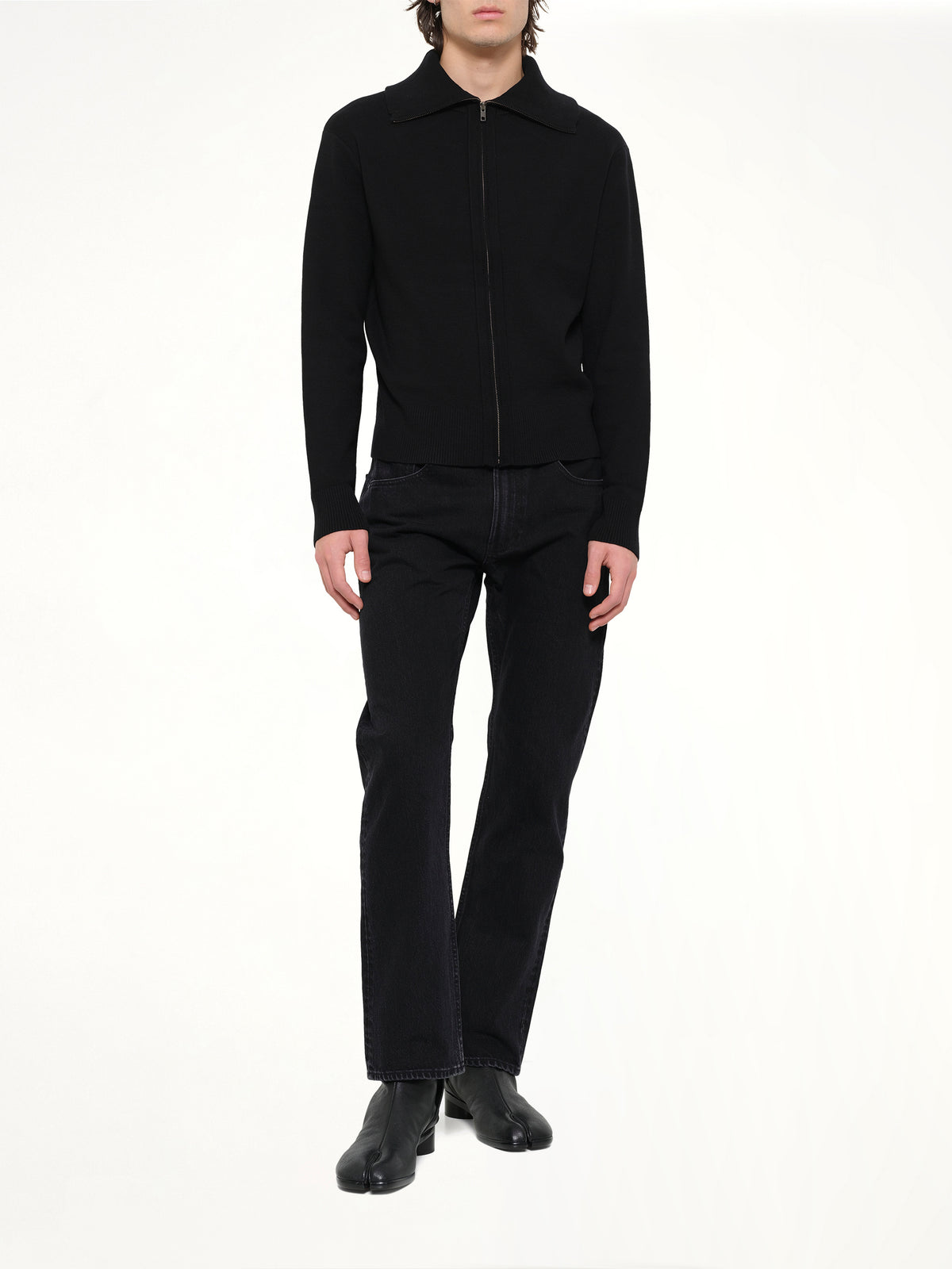 Knit Zip Up Jacket in Black