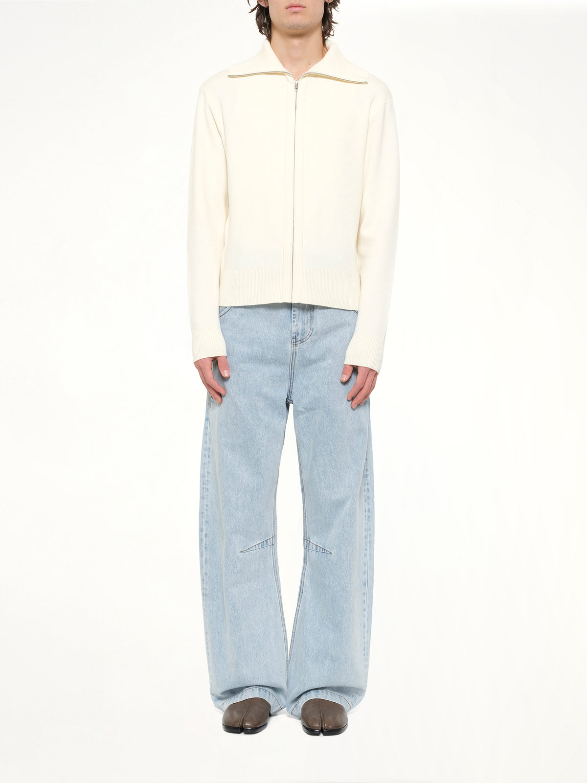Knit Zip Up Jacket in Ivory
