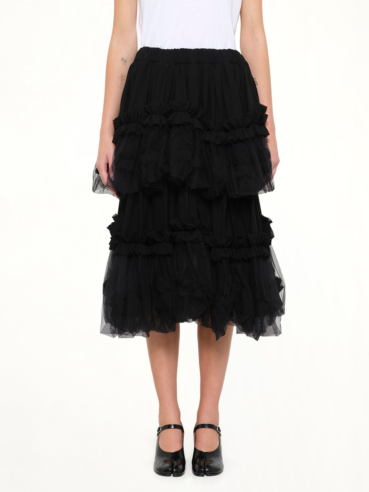 Organza Gathered Skirt in Black