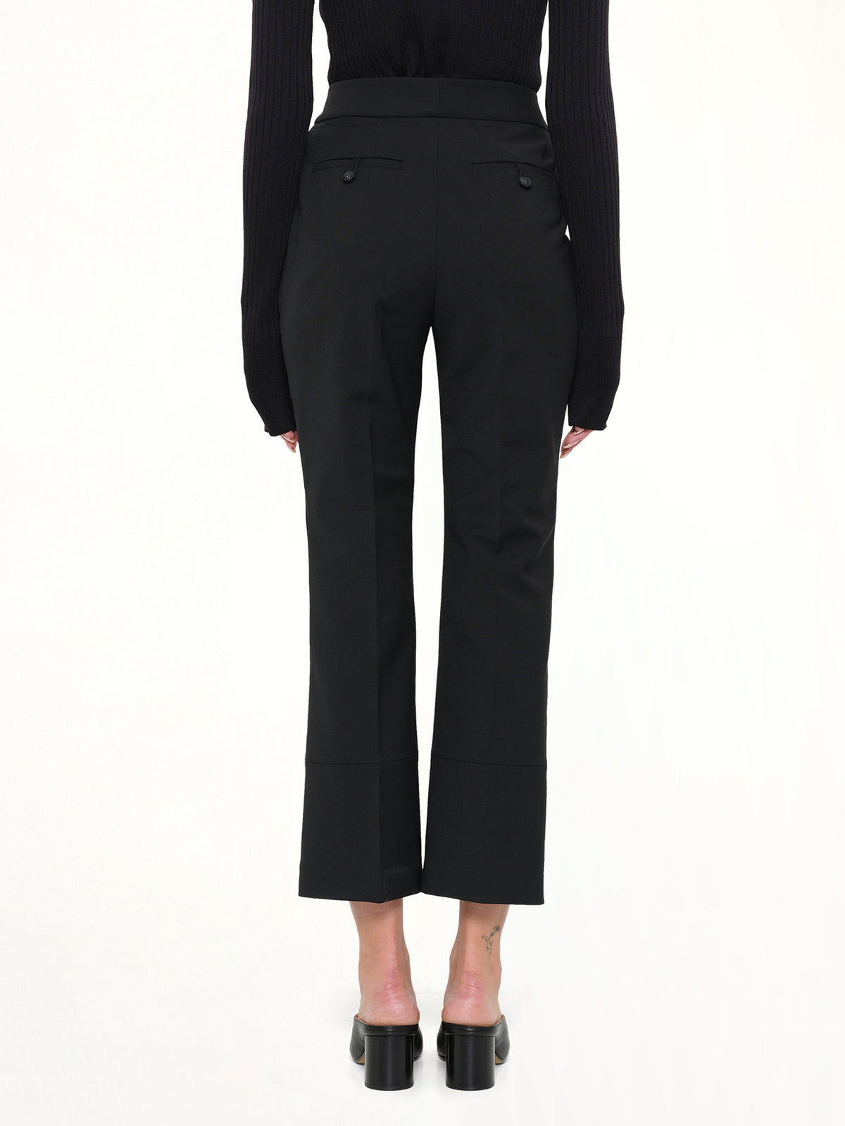 Step Hem Pants in Black Wool