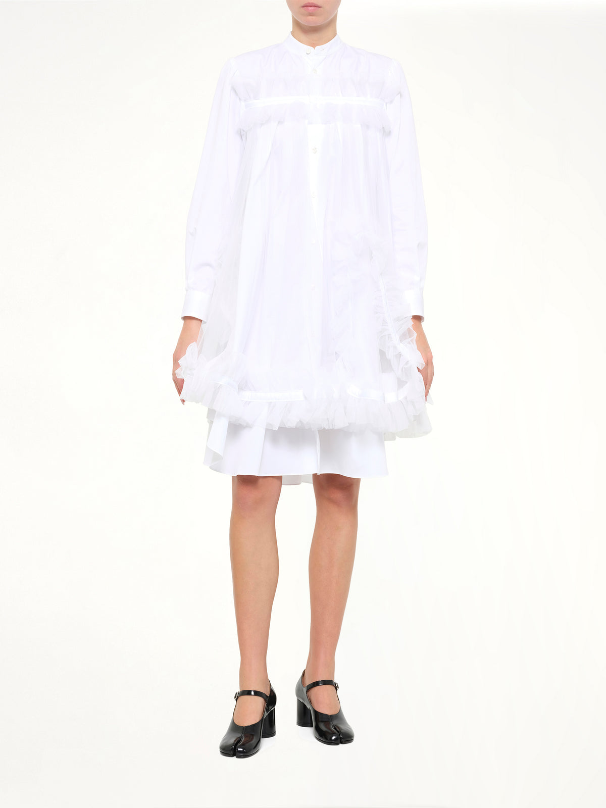 Tulle Shirt Dress in White