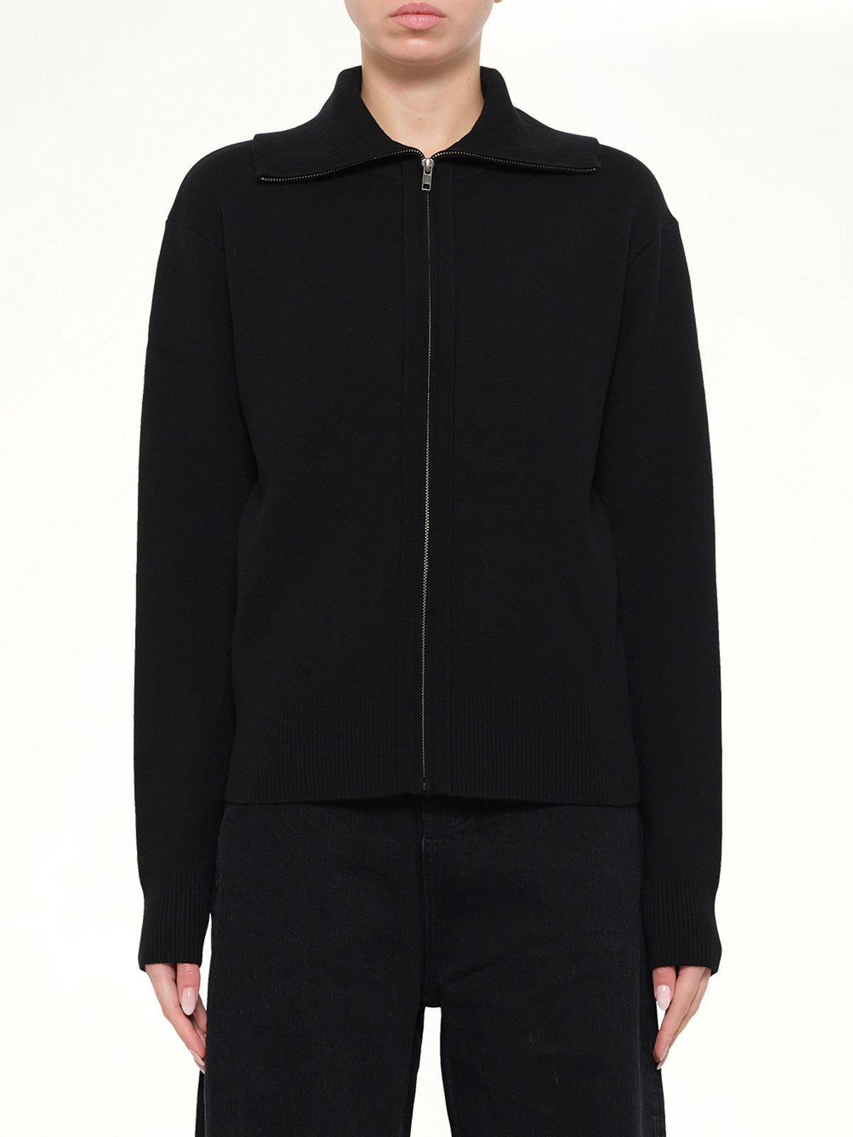 Knit Zip Up Jacket in Black