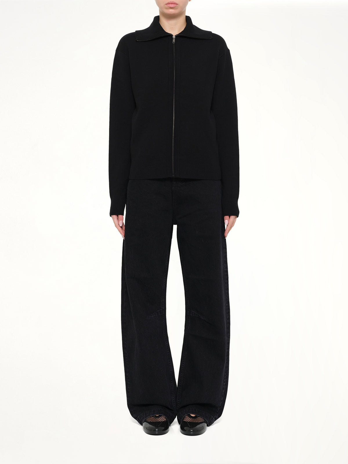 Knit Zip Up Jacket in Black
