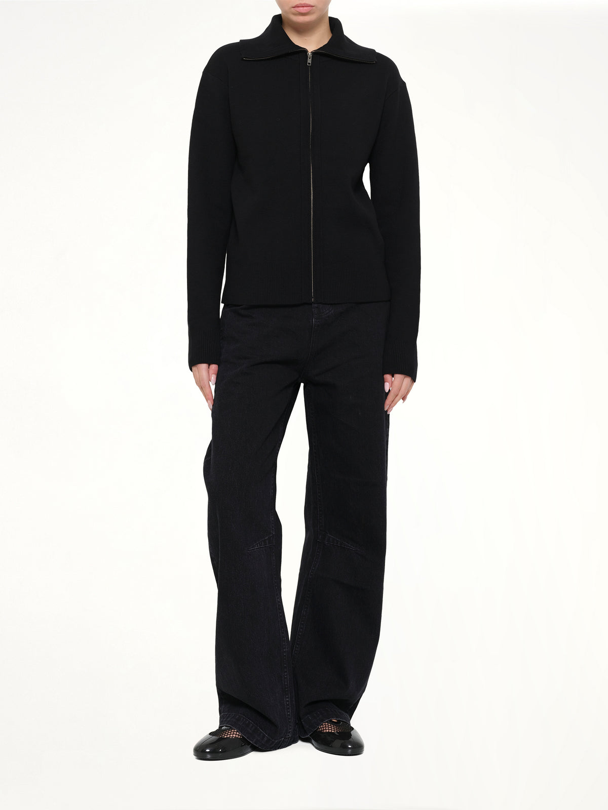 Knit Zip Up Jacket in Black