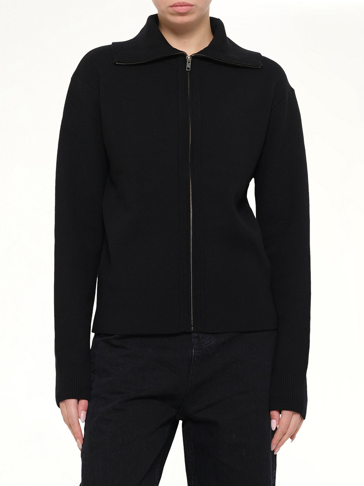 Knit Zip Up Jacket in Black