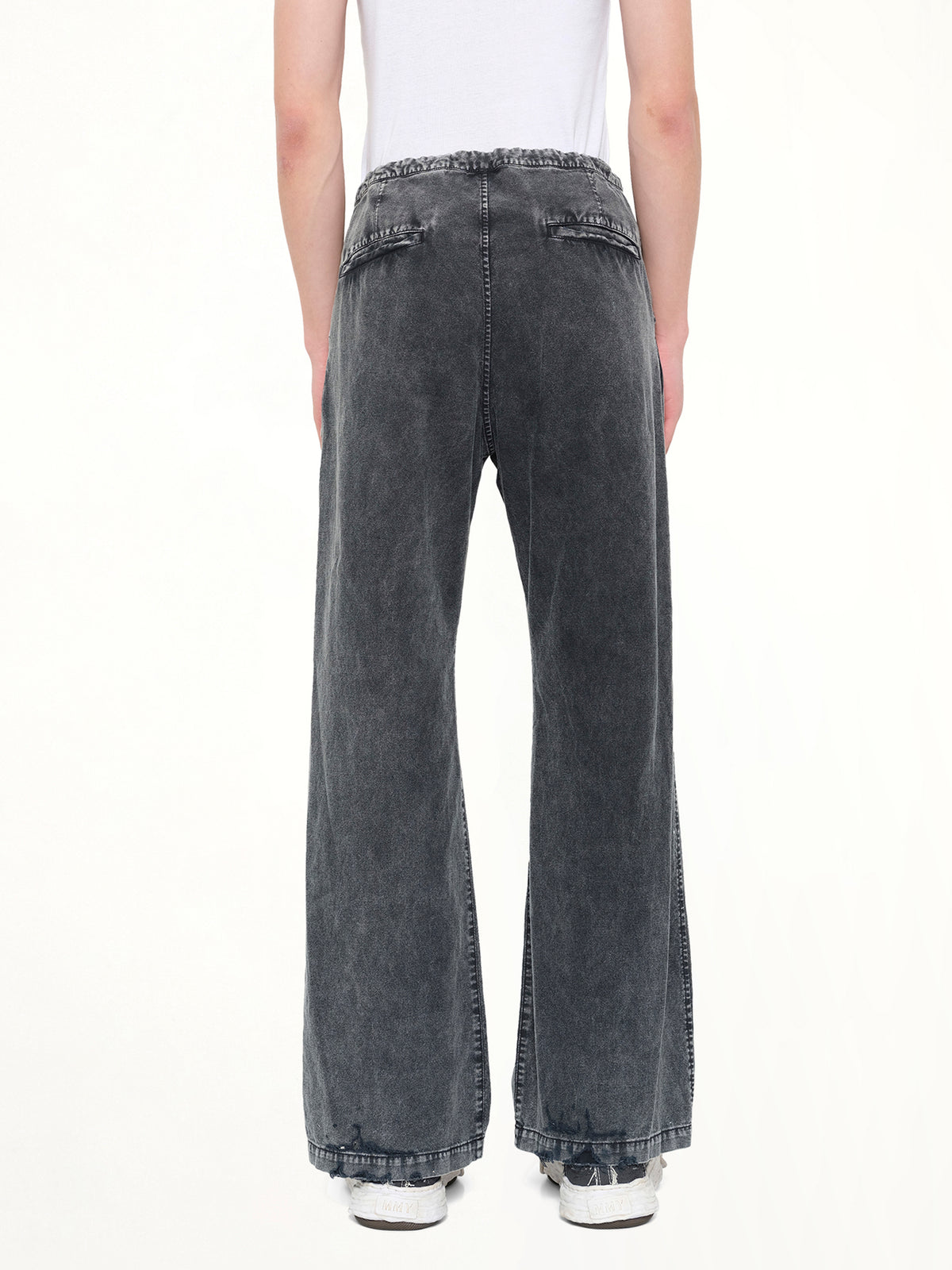 Distressed Cotton Linen Trousers in Black