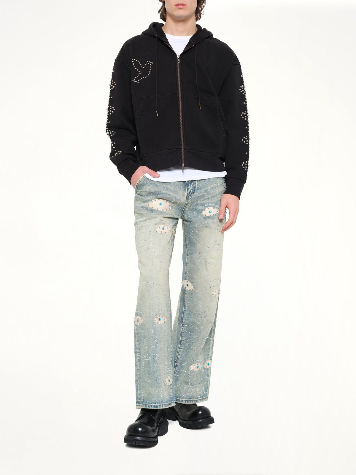Dove Eye Studded Hoodie in Black