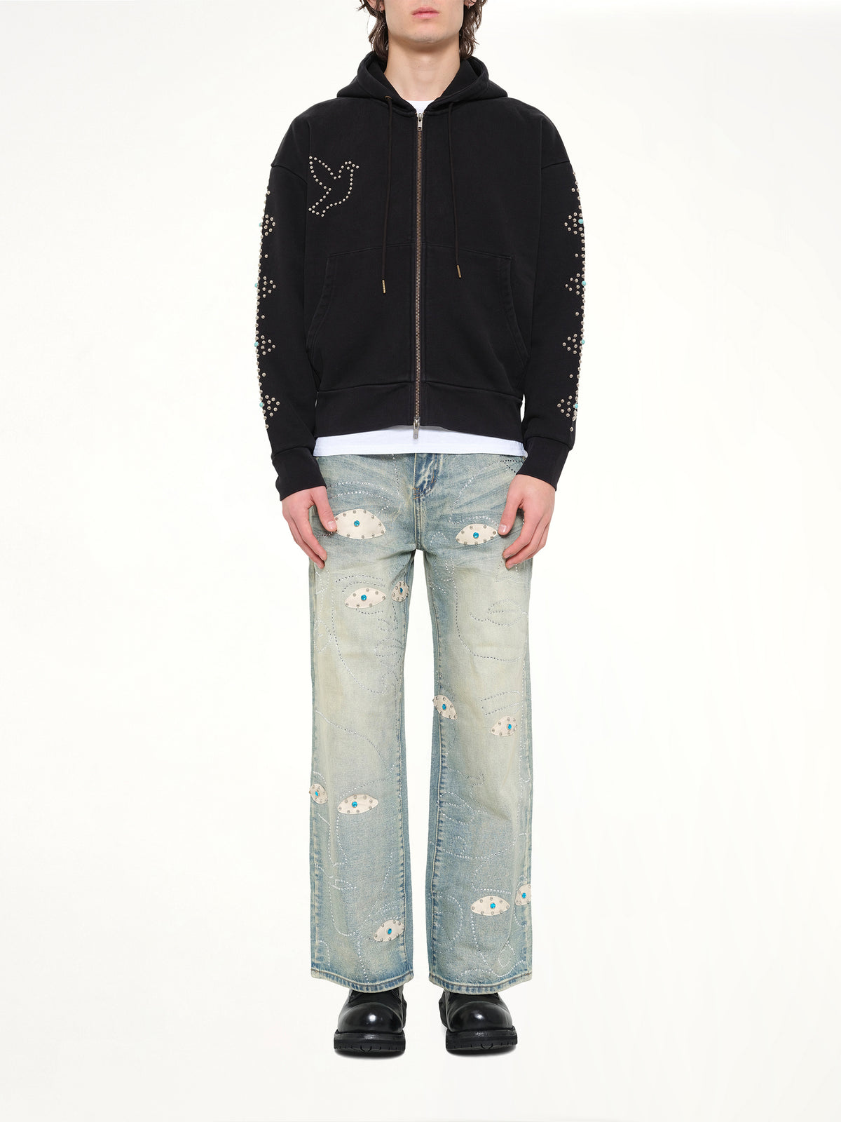 Dove Eye Studded Hoodie in Black