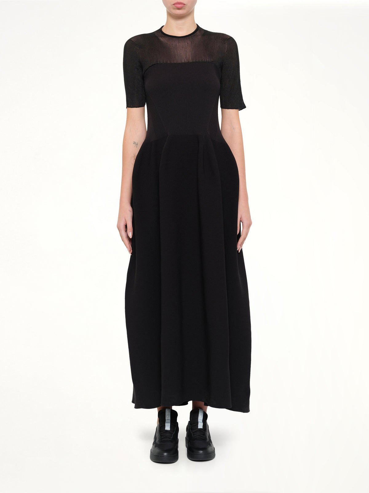 Pottery Lucent Decolletage Short Sleeve Dress in Black