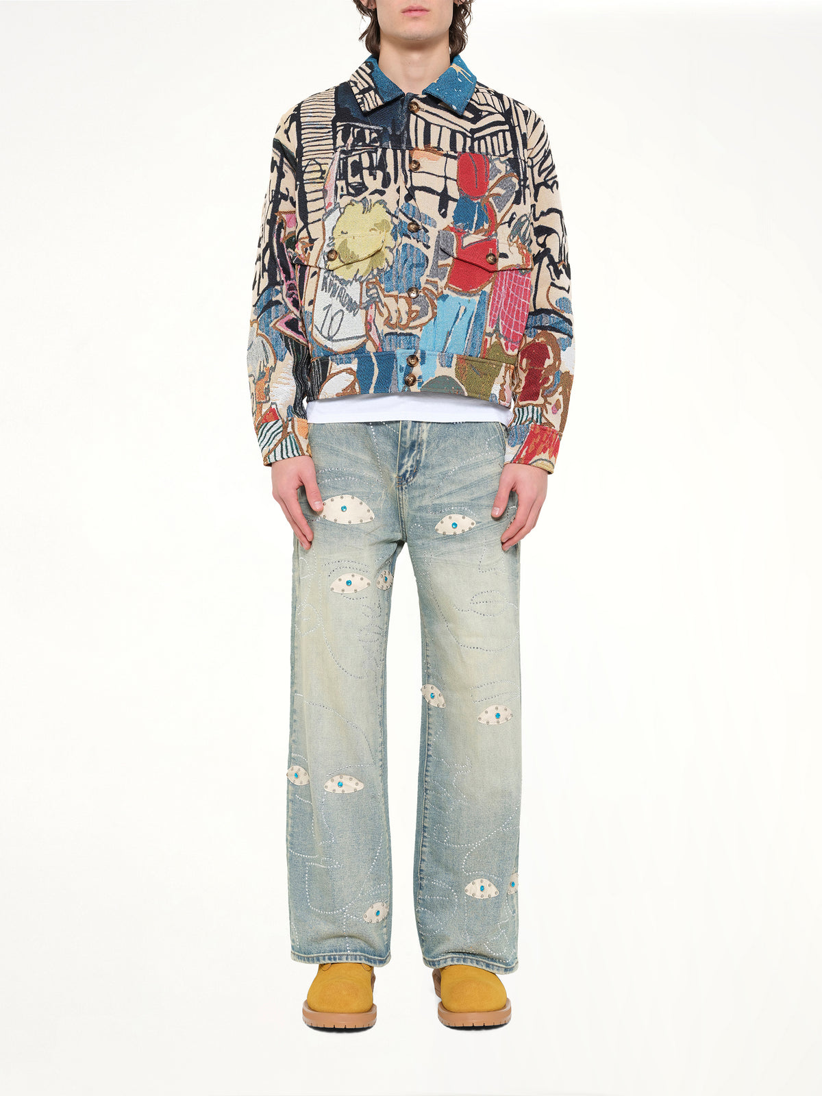 Jaquarded Pocket Detail Jacket in Multicolour