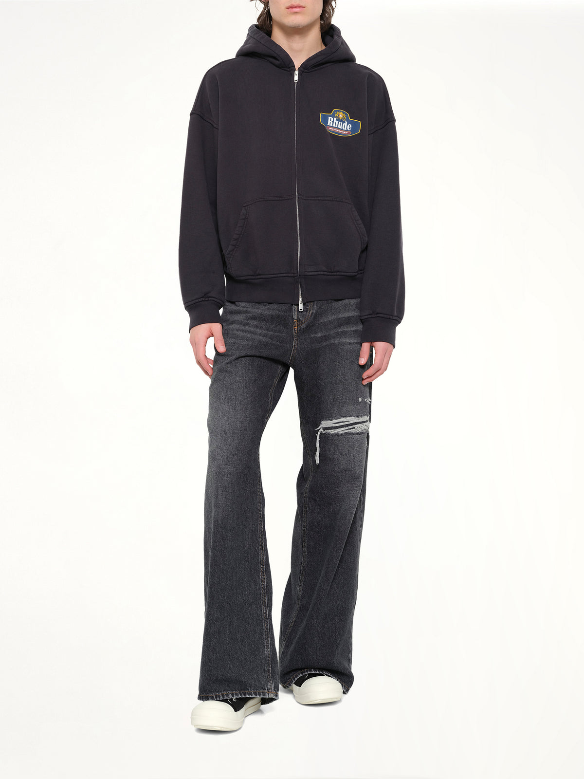 Racing Crest Zip-Up Hoodie in Vintage Black