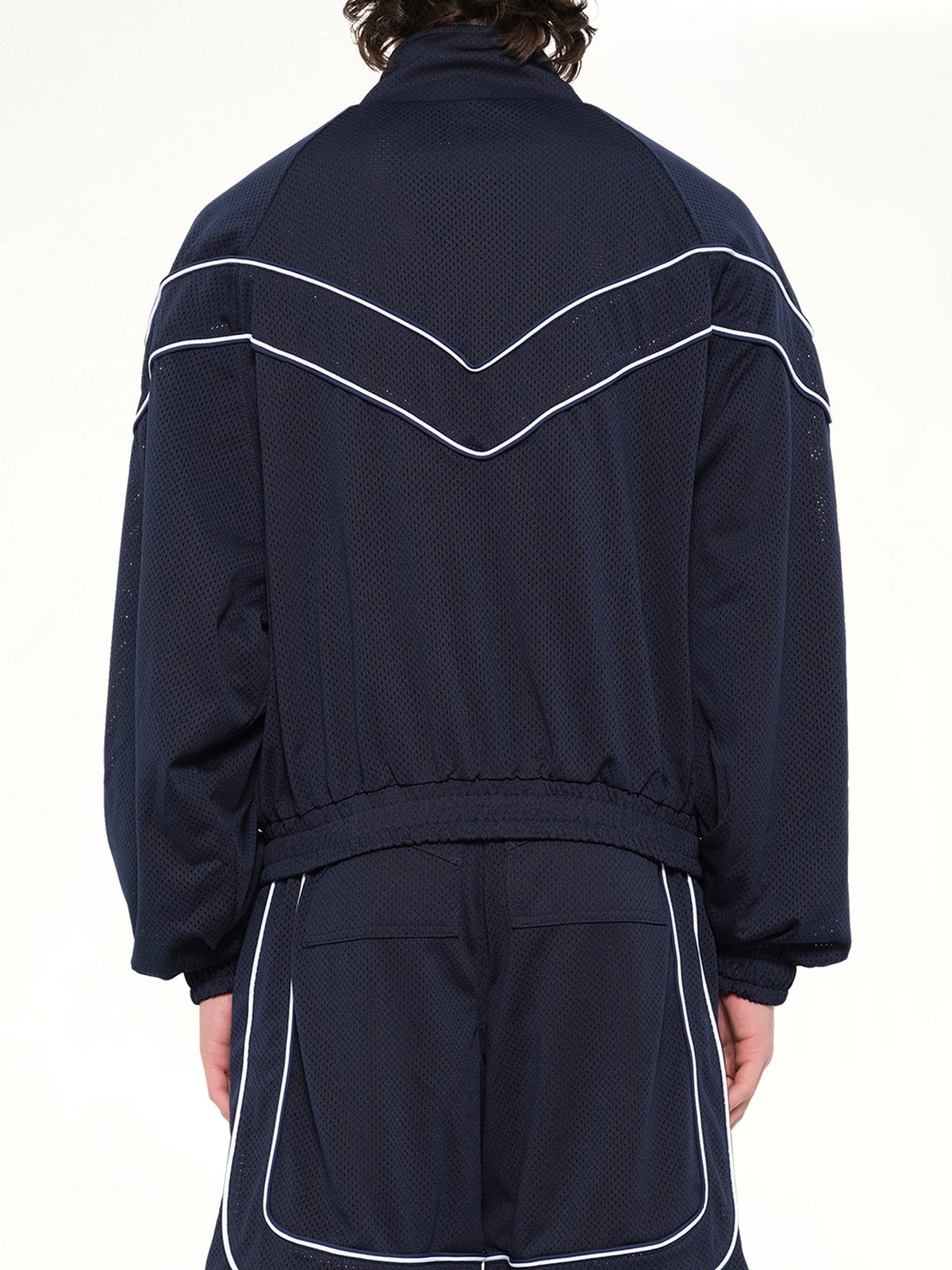 Rhude Mesh Piping Raglan Track Jacket in Navy/White