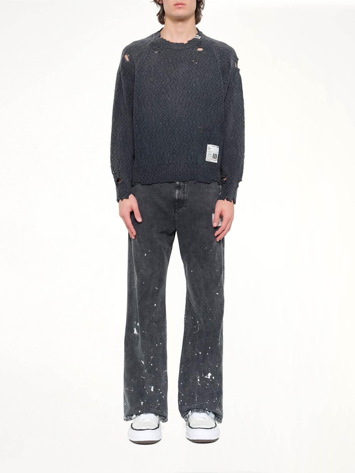 Sun Faded Knit Pullover in Black