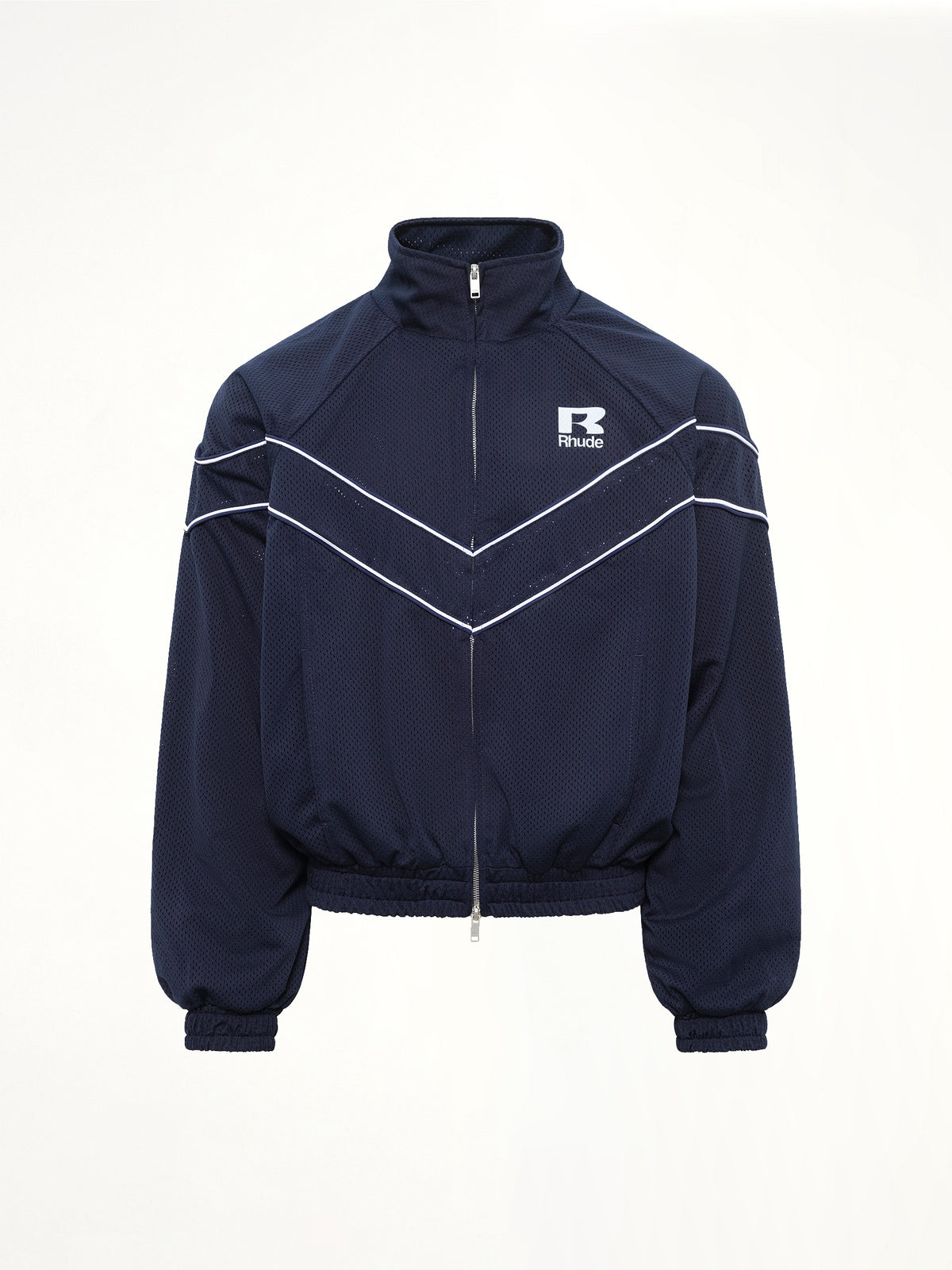 Rhude Mesh Piping Raglan Track Jacket in Navy/White