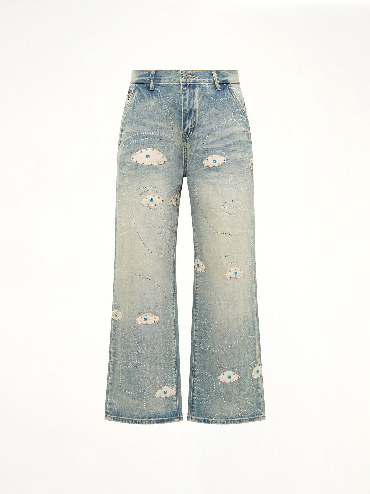 Studded Face Jeans in Blue