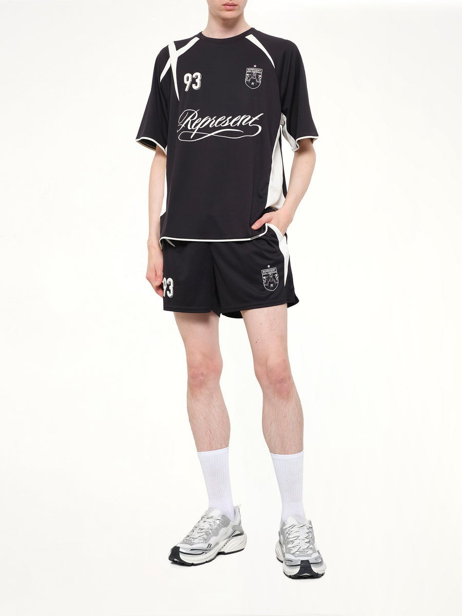 Star Football Panelled Shorts in Jet Black