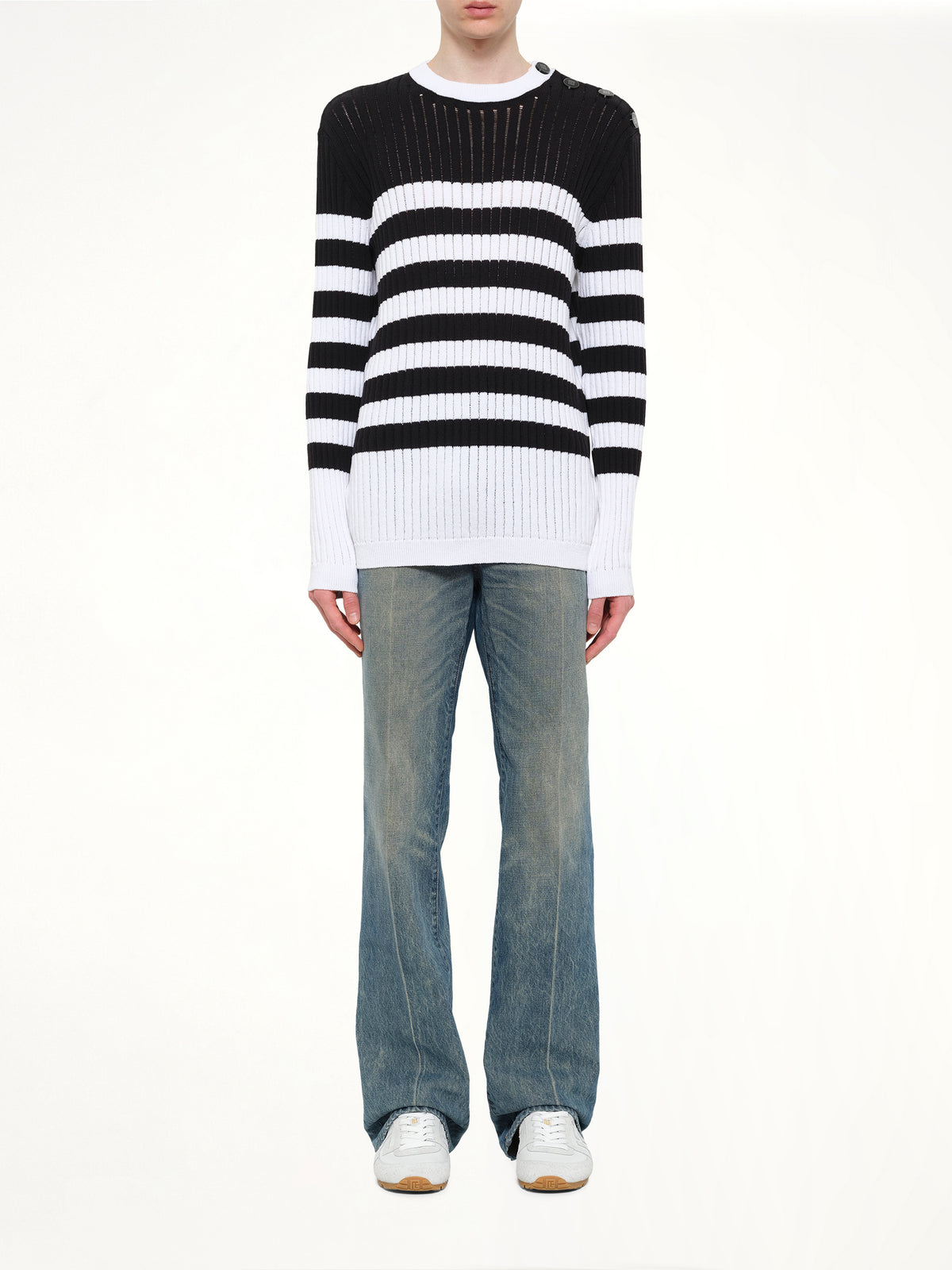 BTN Mariniere Ribbed Cotton Knit Sweater in Black/White
