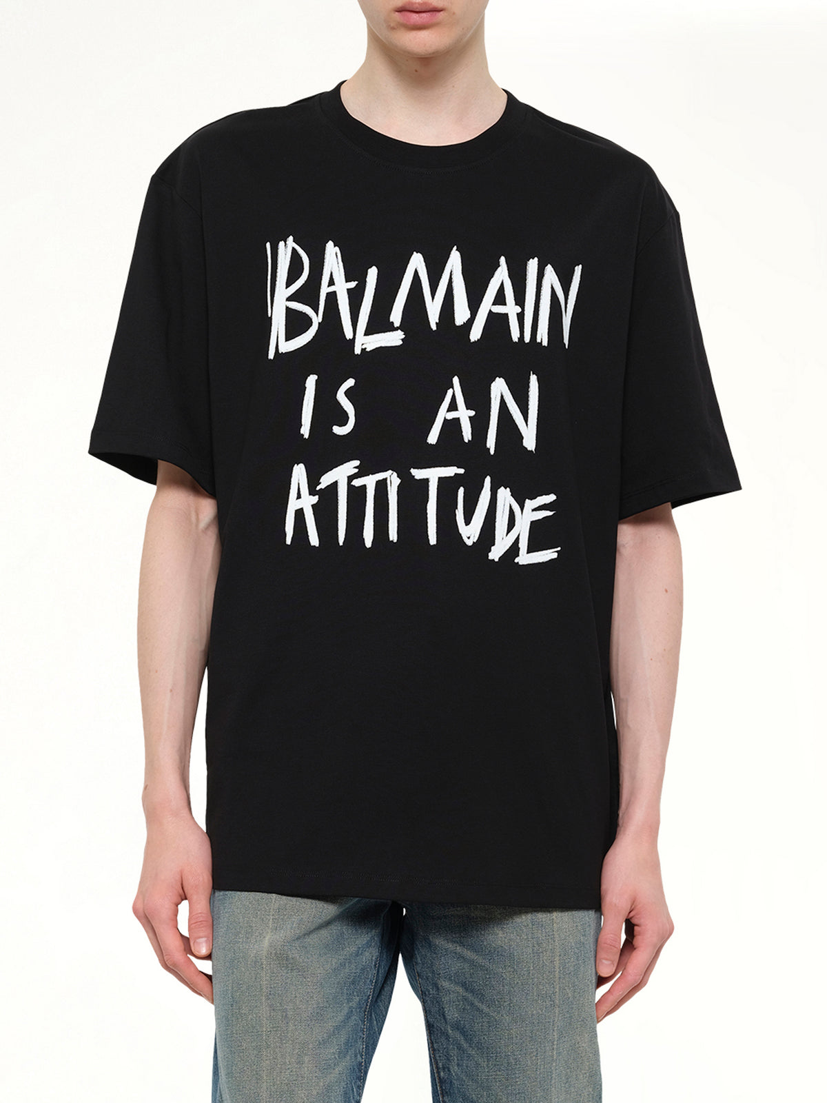 Balmain Attitude T-Shirt Bulky Fit in Black/White