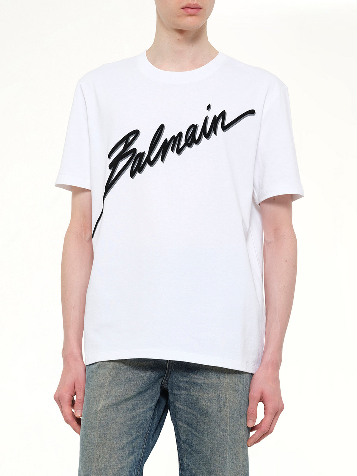 Balmain Letter Flock T-Shirt Reg Fit in White