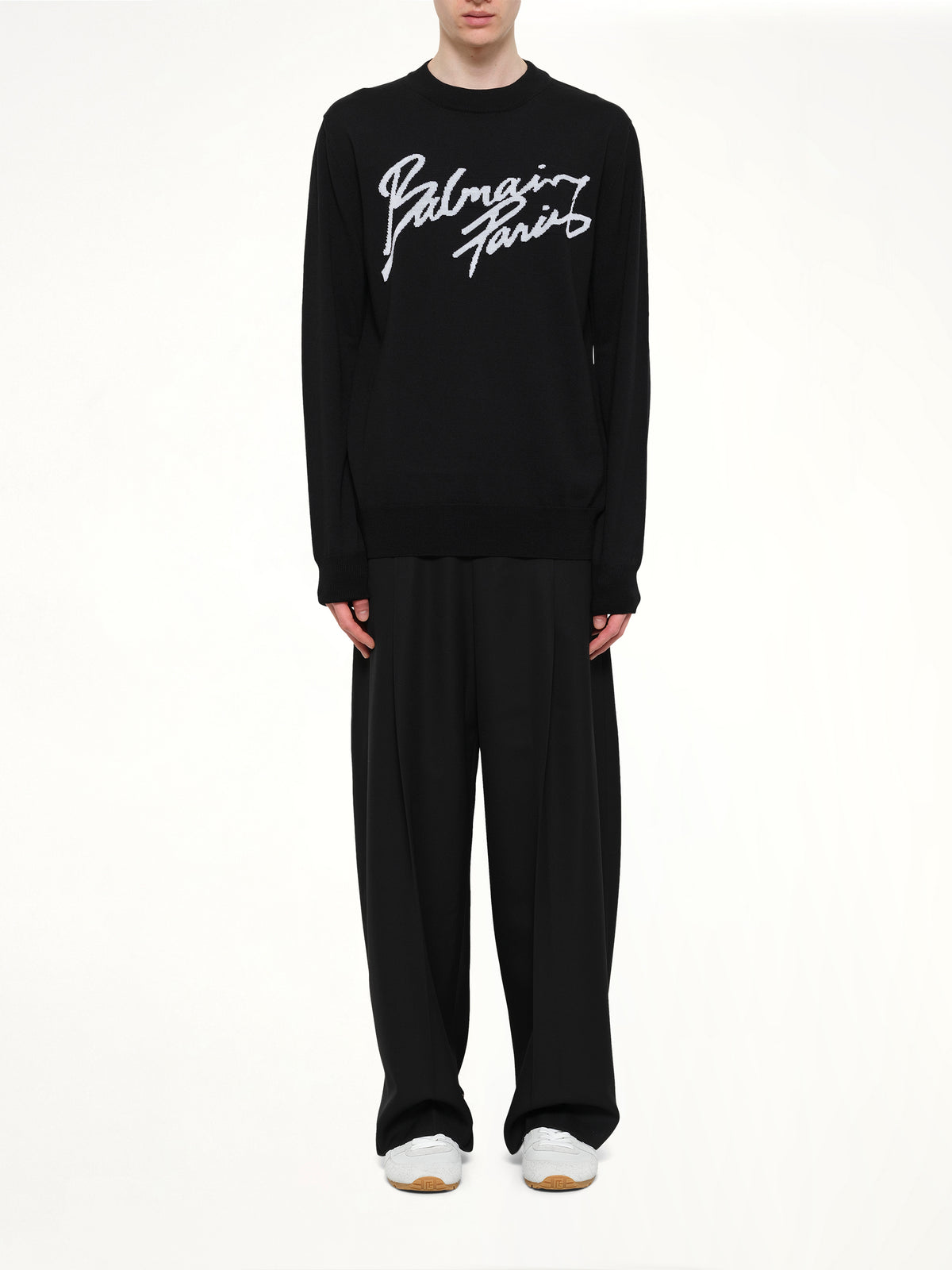 Balmain Paris Merino Wool Sweater in Black/White