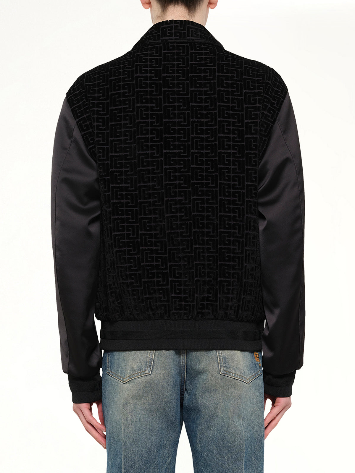 Monogram Velvet/Satin Bomber Jacket in Black
