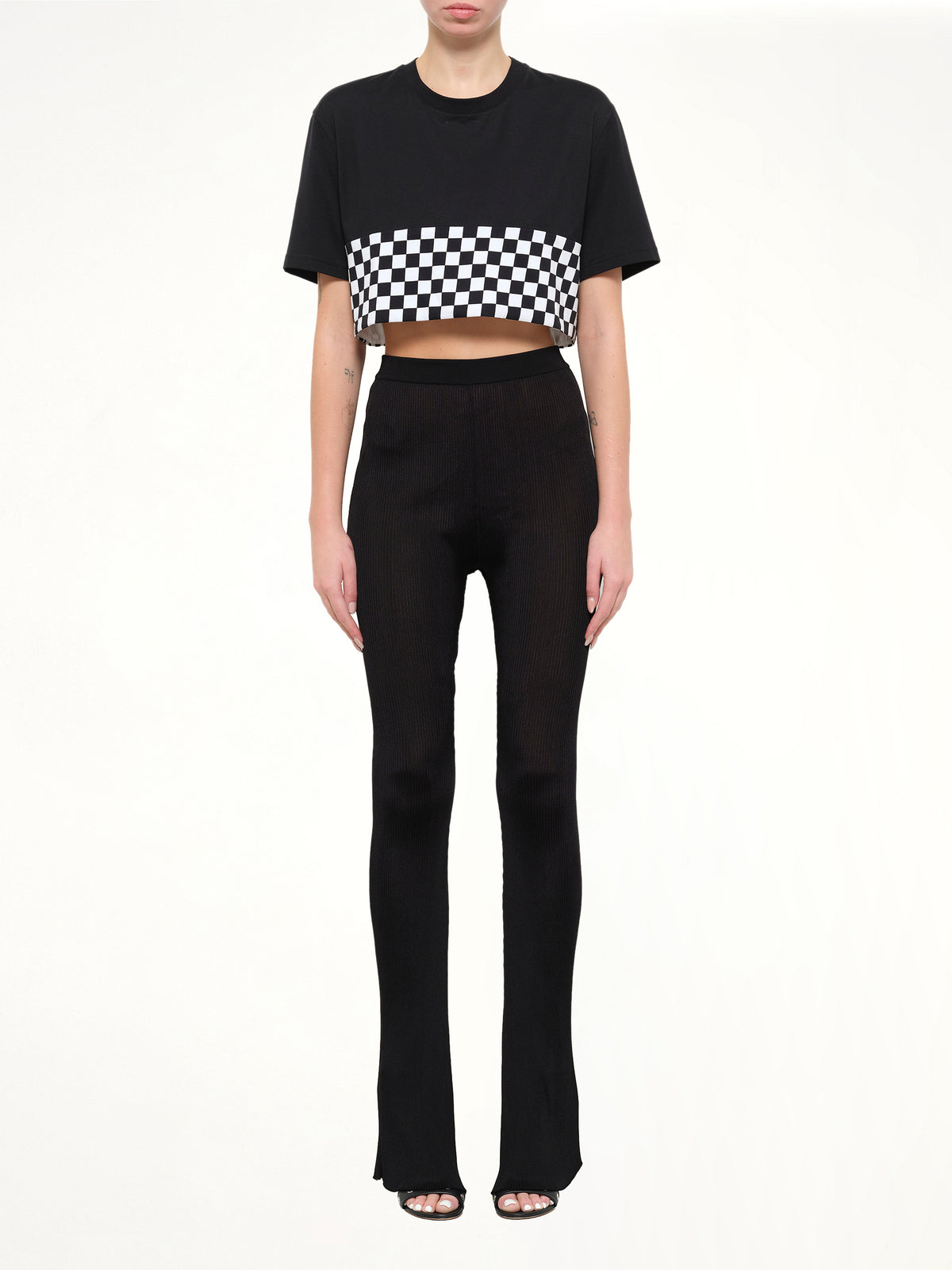 Podium Checkerboard Crop T-Shirt in Black