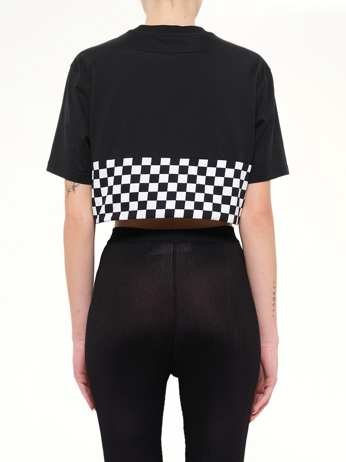 Podium Checkerboard Crop T-Shirt in Black