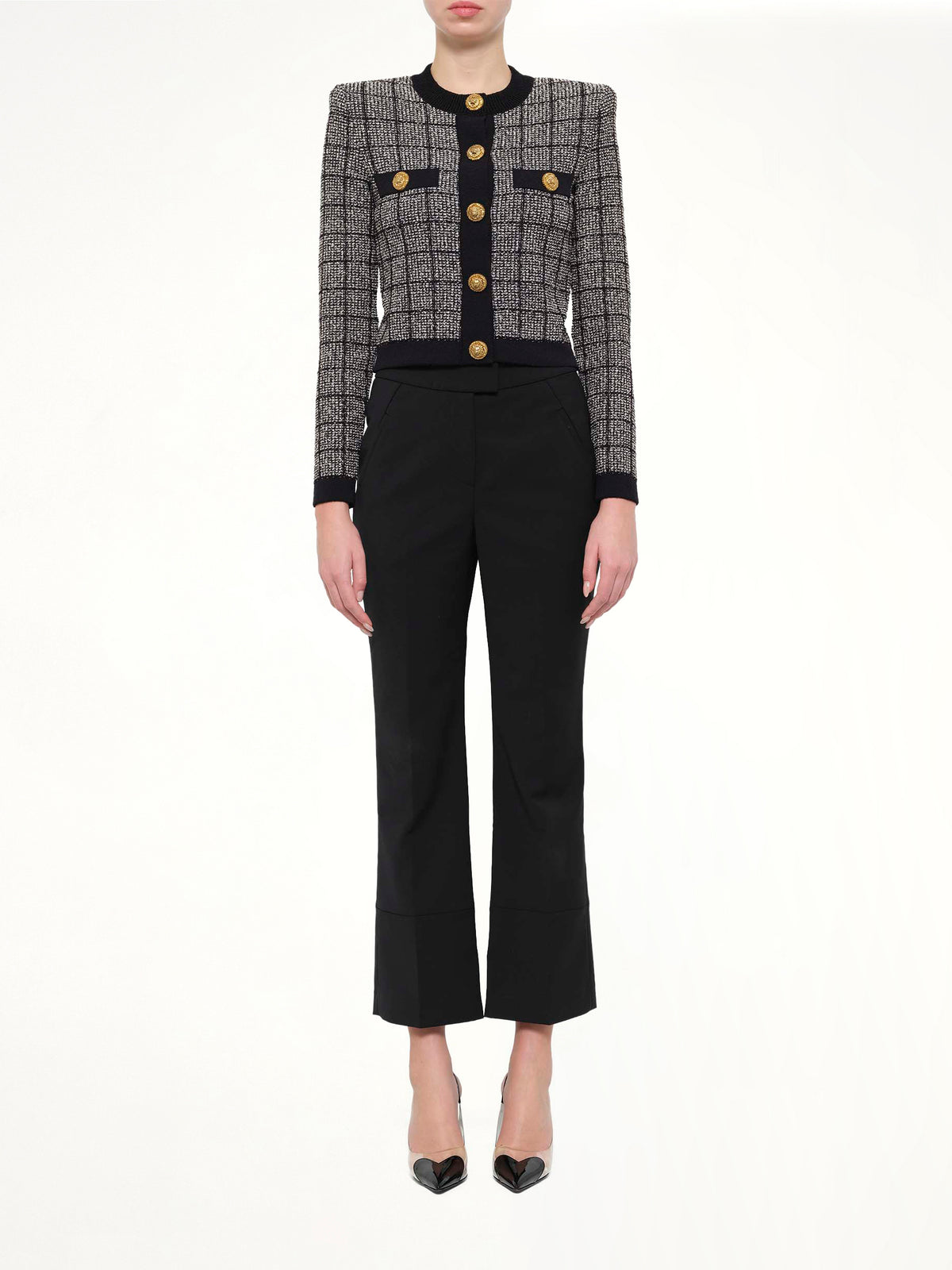 Round Collar Light Tweed Knit Cardigan in Black