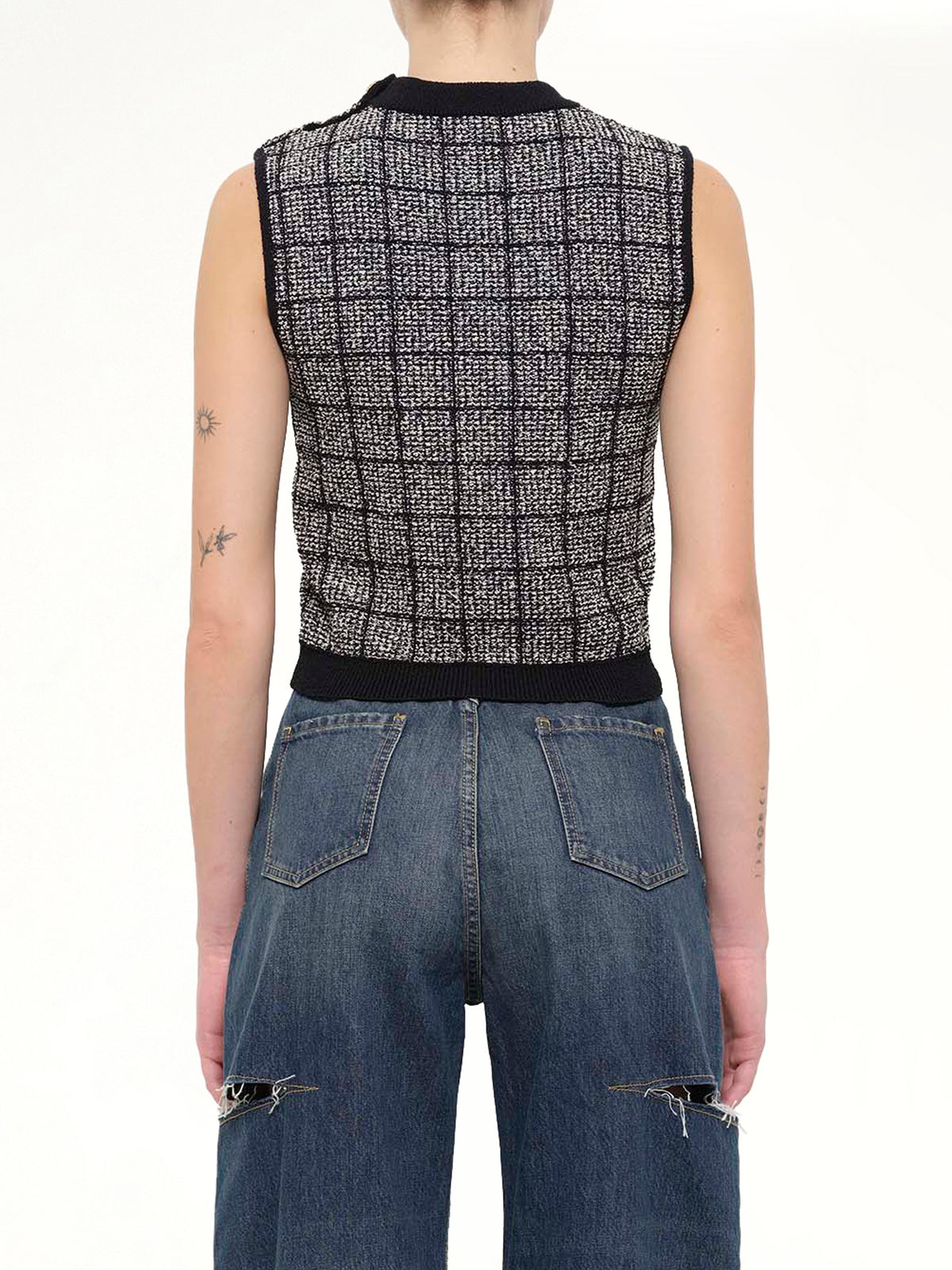 SL 3 Buttons Knit Light Tweed Top in Black