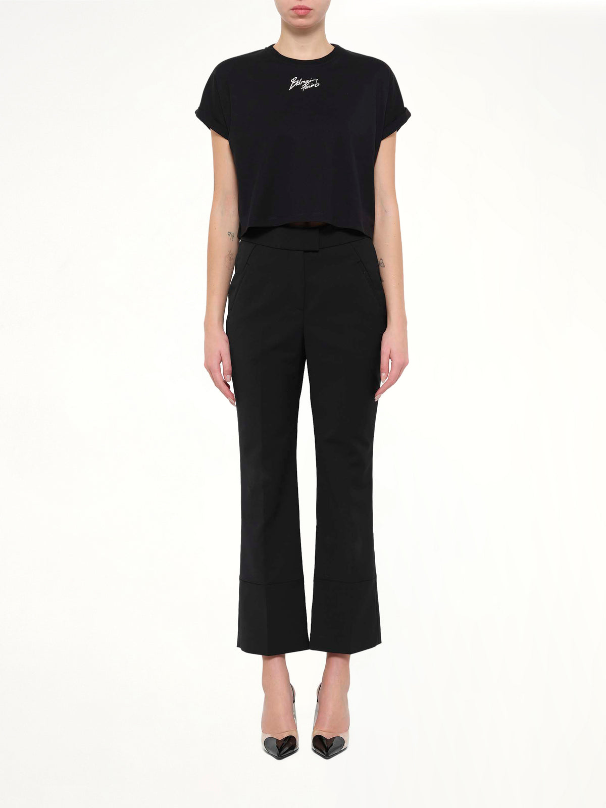 SS Balmain Paris Cropped T-Shirt in Black