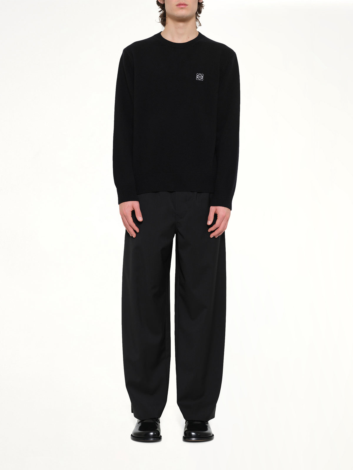 Anagram Embroidered Knit Sweater in Black