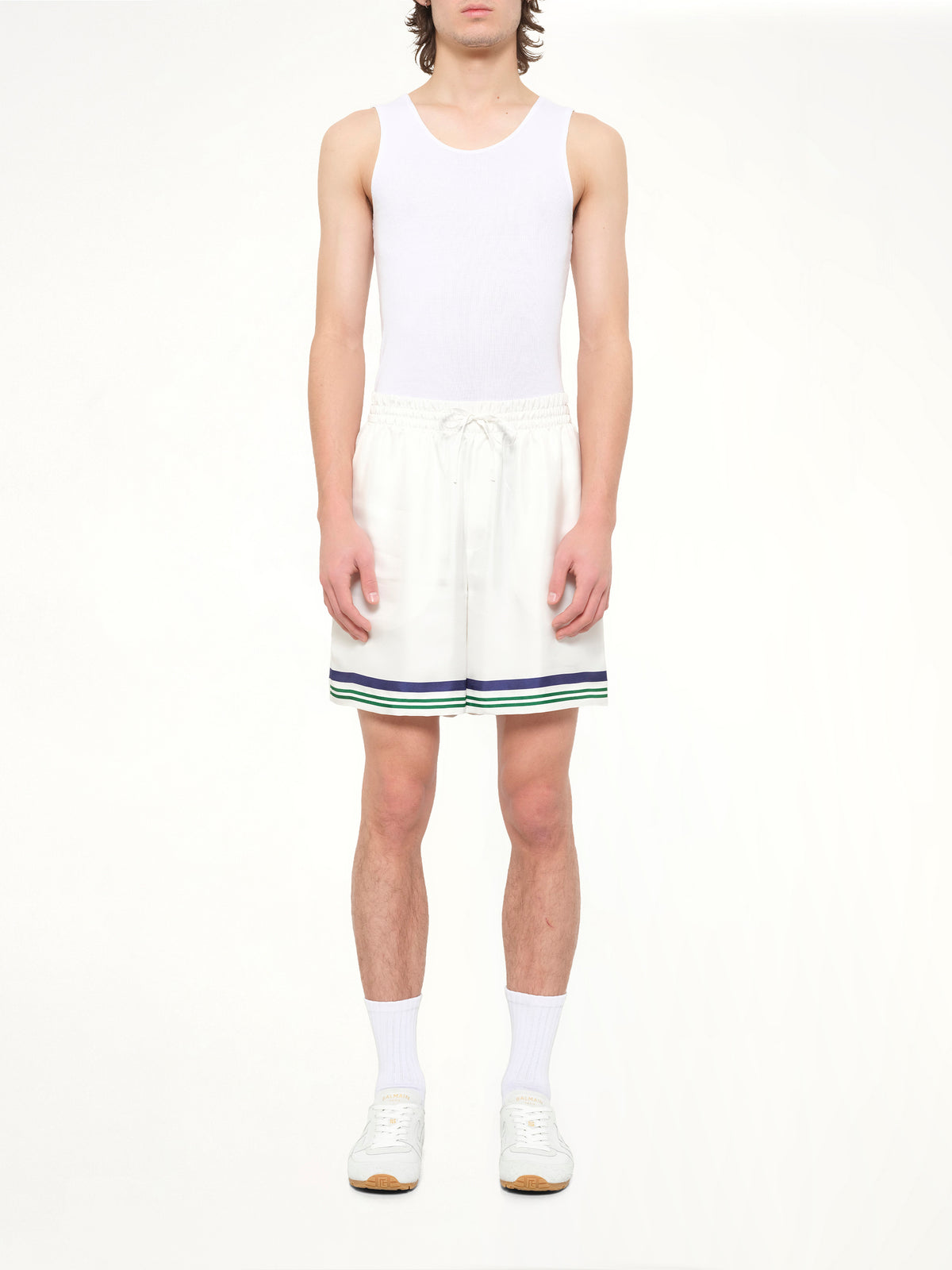 Hotel Emblem Silk Shorts in White