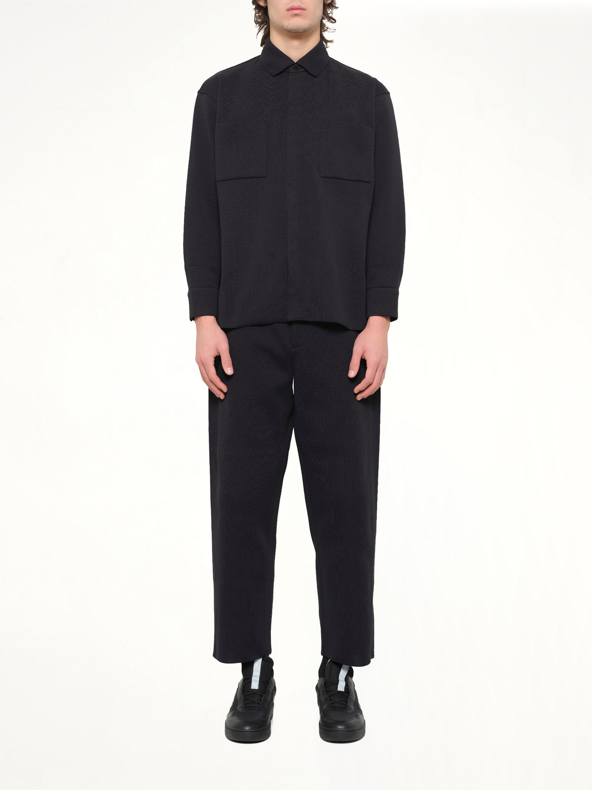 Soft Milan Covered Placket Shirt in Black