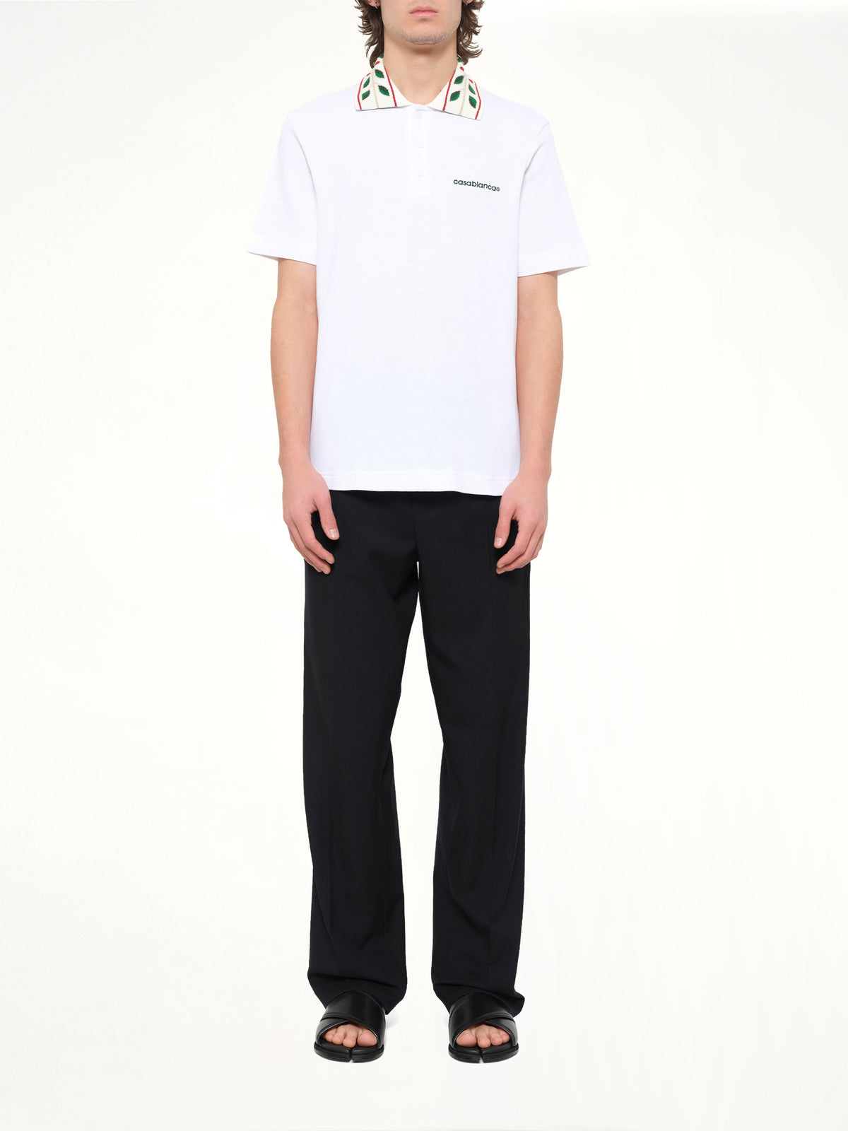Textured Laurel Pique Polo in White