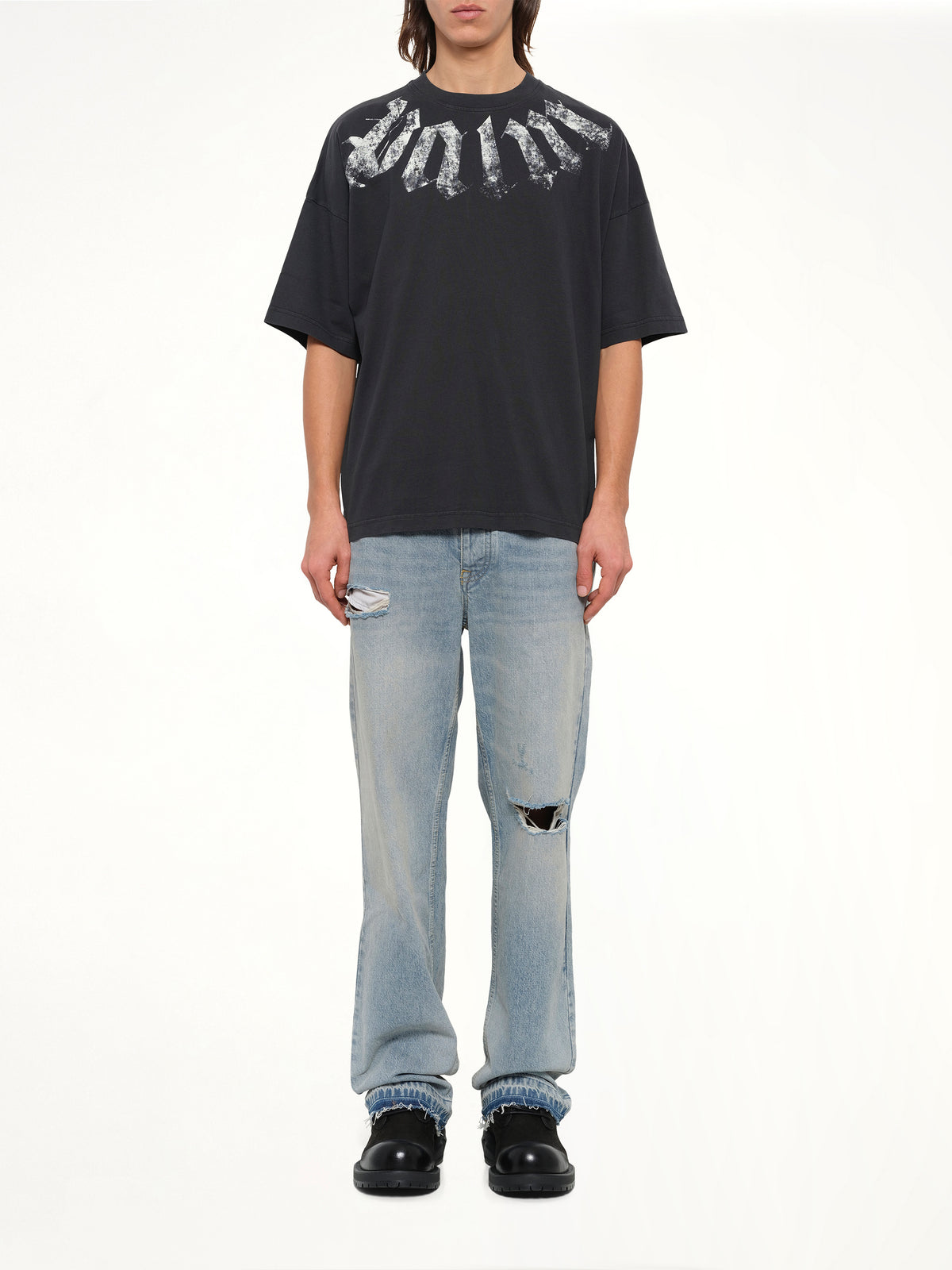 Big Neck Logo Loose T-Shirt in Black/Off White