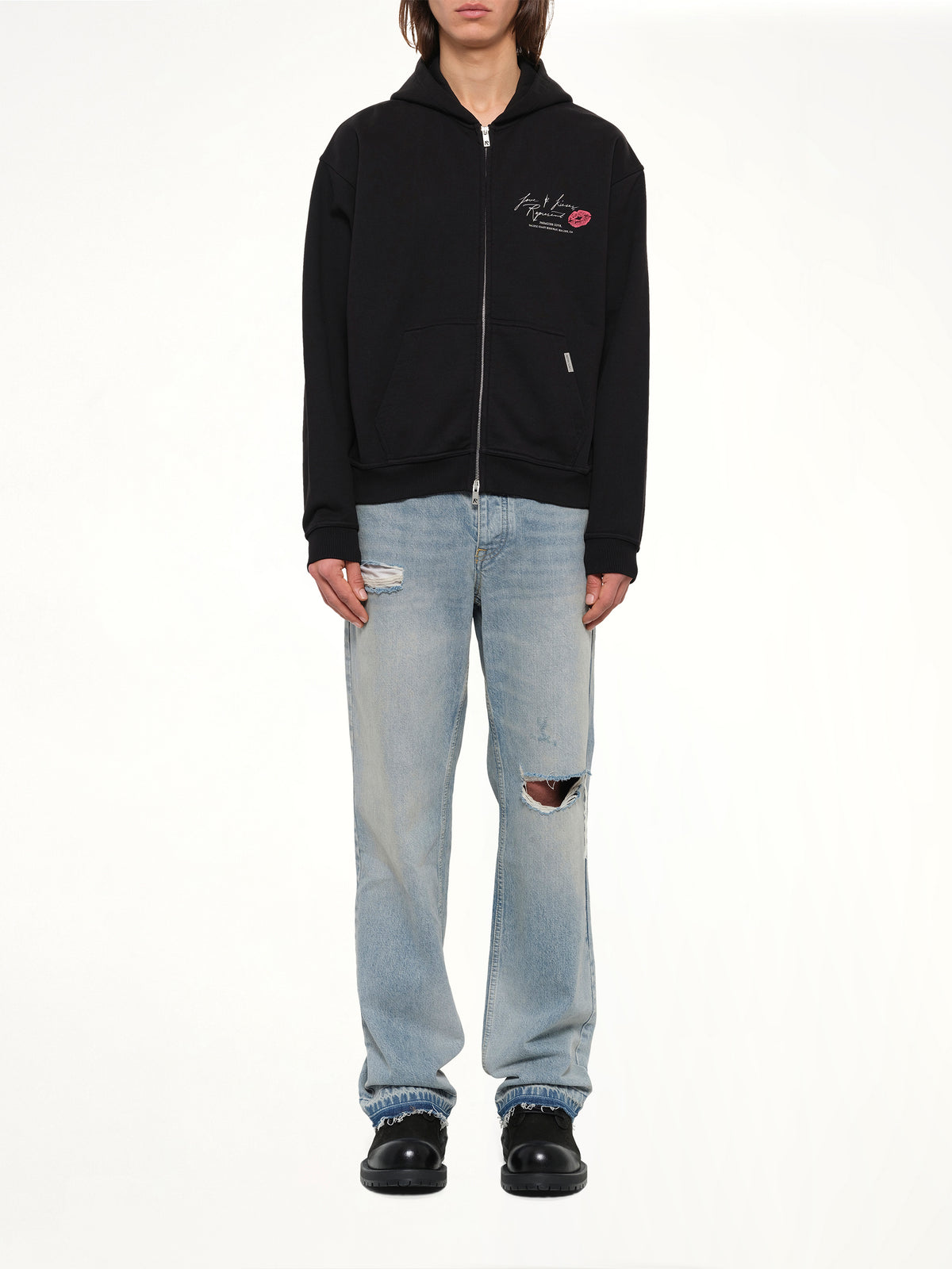 Love And Kisses Zip Through Hoodie in Jet Black