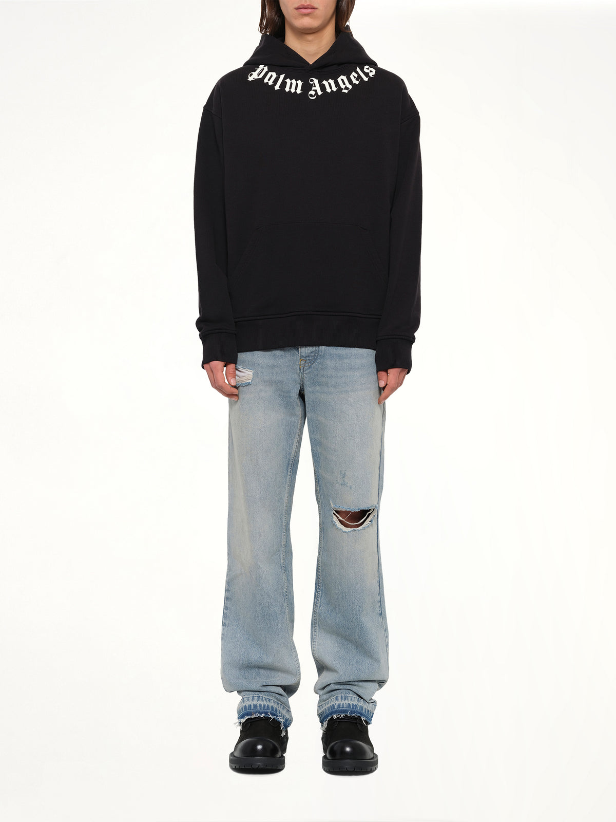 Neck Logo Regular Hoodie in Black/Off White
