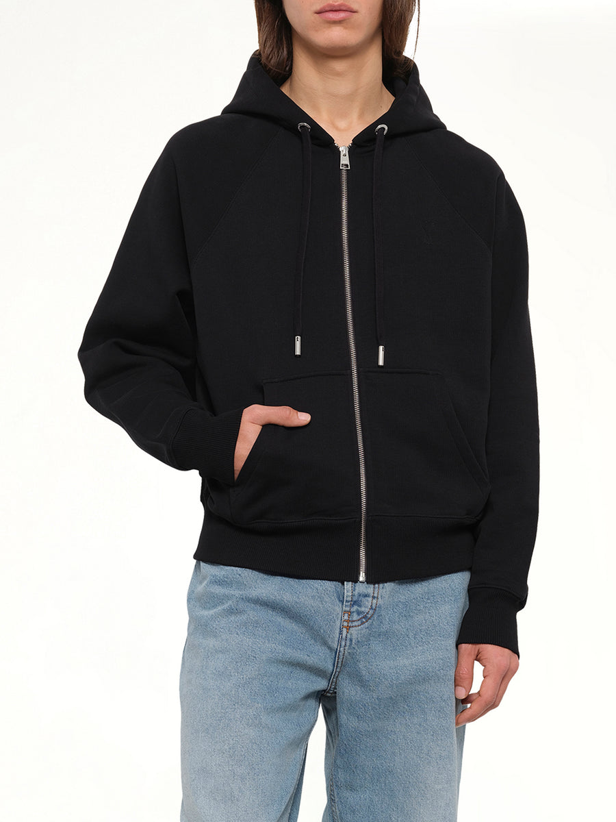 Embossed Ami De Coeur Zipped Hoodie in Black