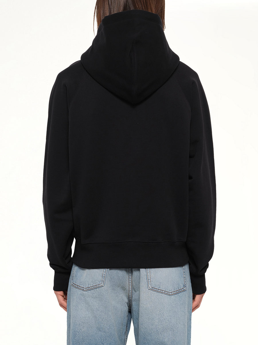 Embossed Ami De Coeur Zipped Hoodie in Black