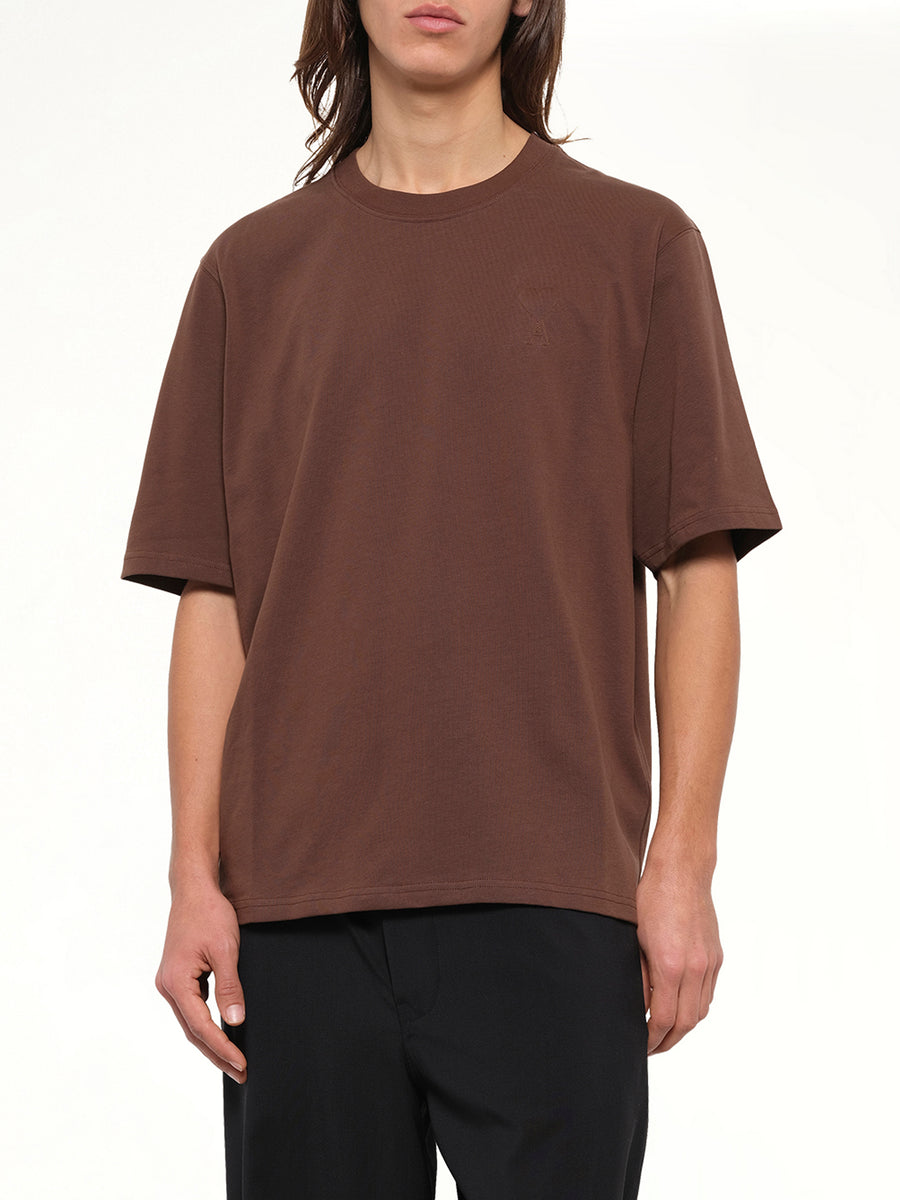 Embossed Ami De Coeur T-Shirt in Chocolate Brown