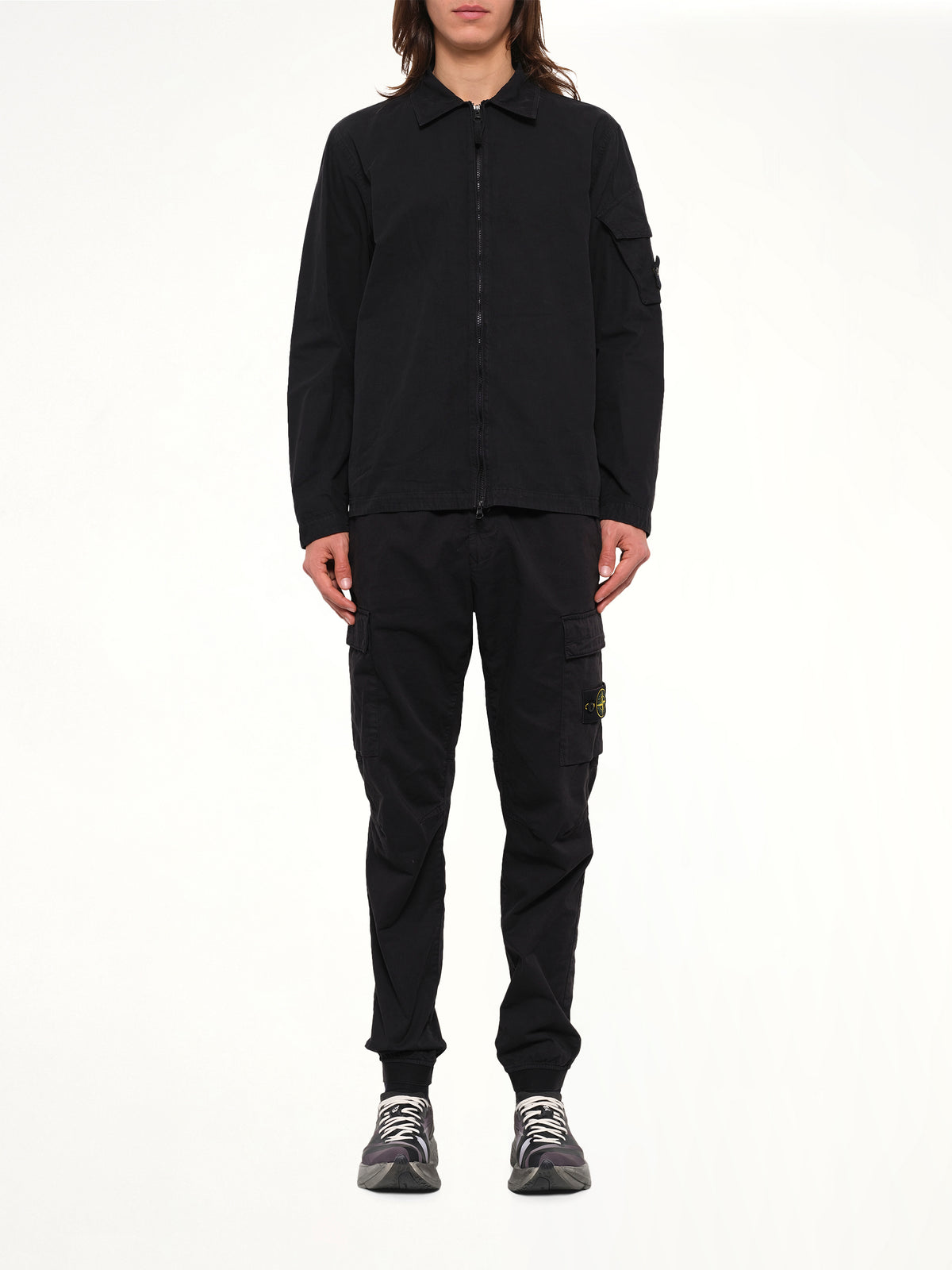 1200022 Cotton Sleeve Pocket Shirt in Black