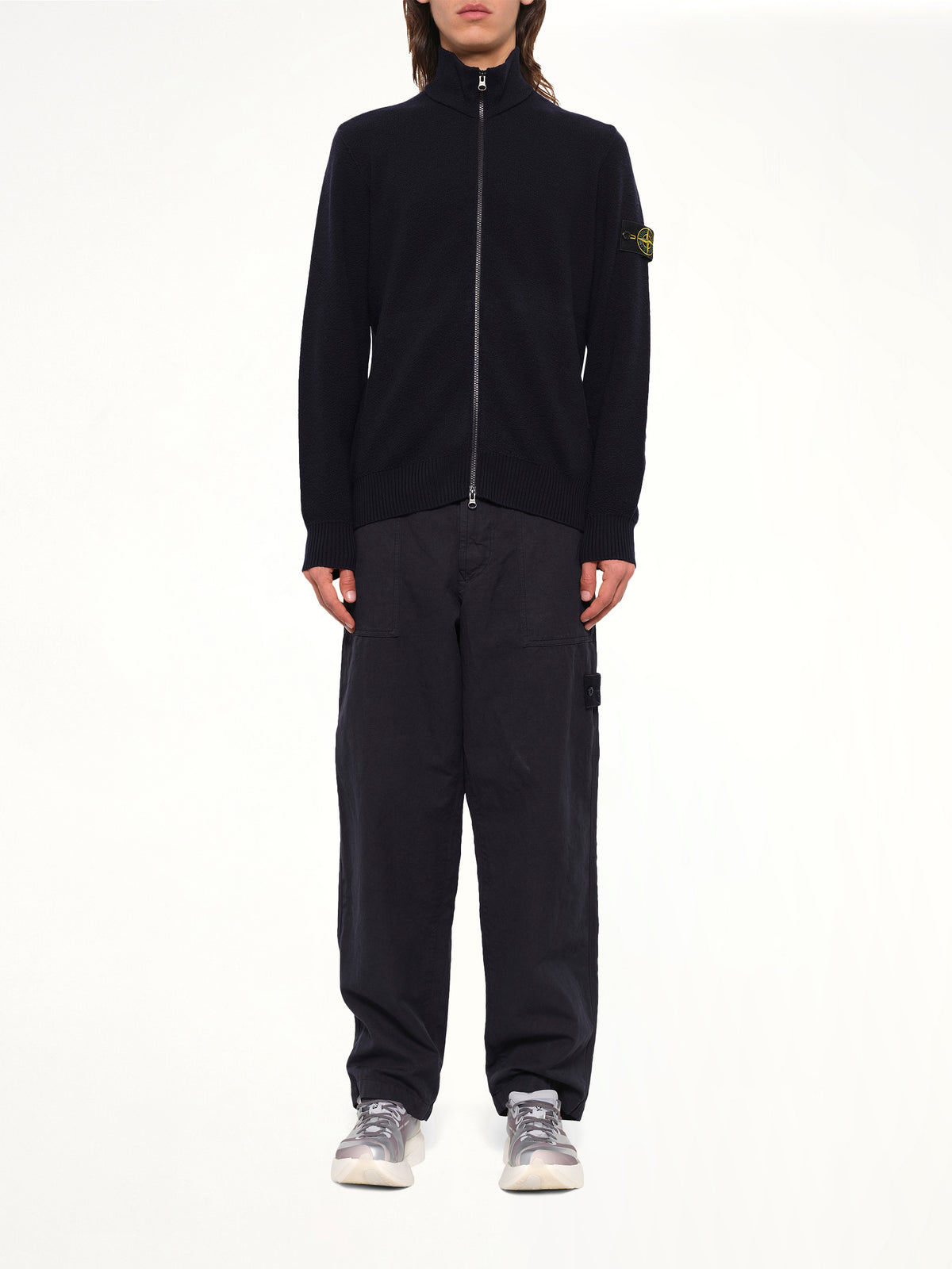 5100012 Light RWS Wool Zip-Up Cardigan in Navy Blue
