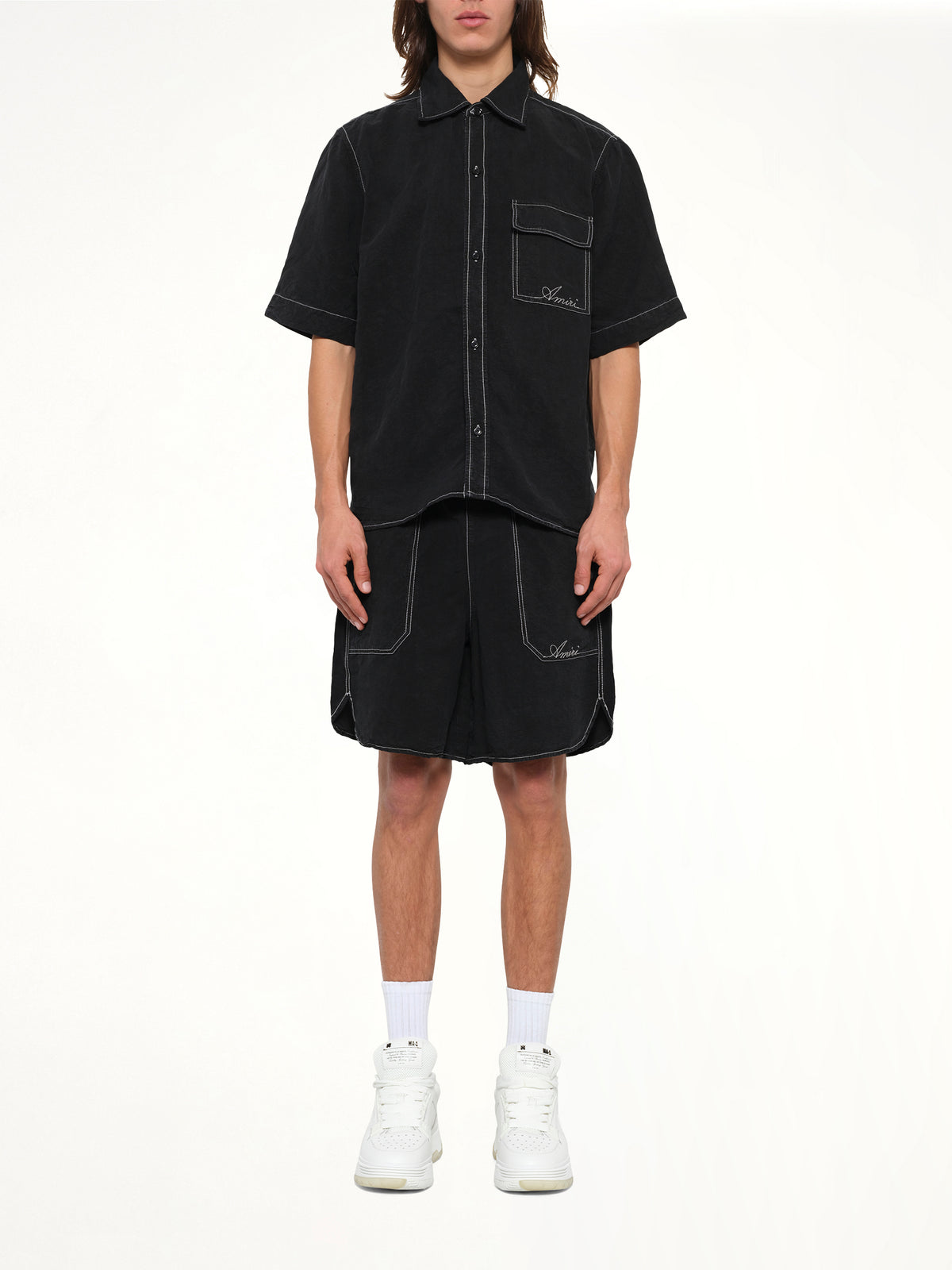 Script Linen Pocket Shirt in Black