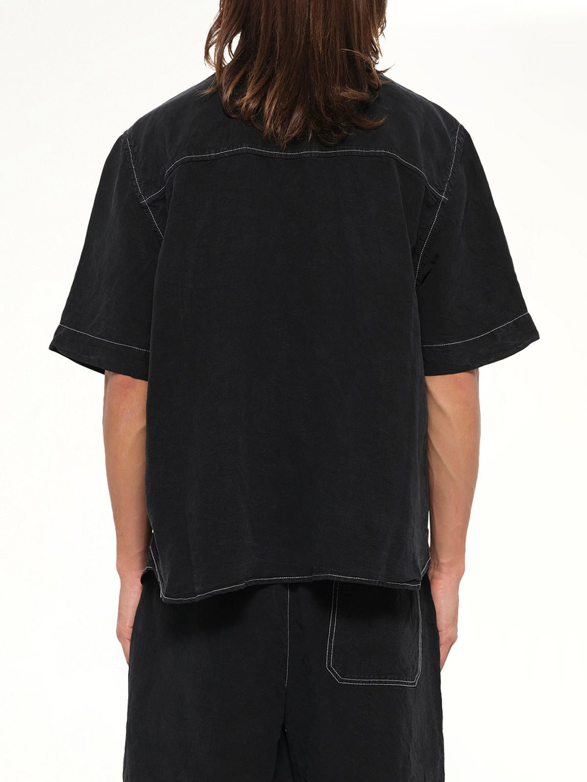 Script Linen Pocket Shirt in Black